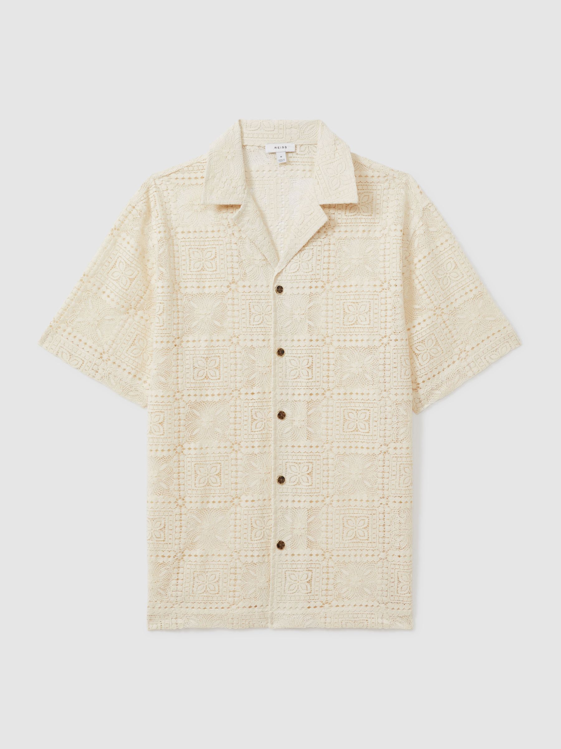Crochet Cuban-Collar Shirt in Ecru - Image 2 of 6