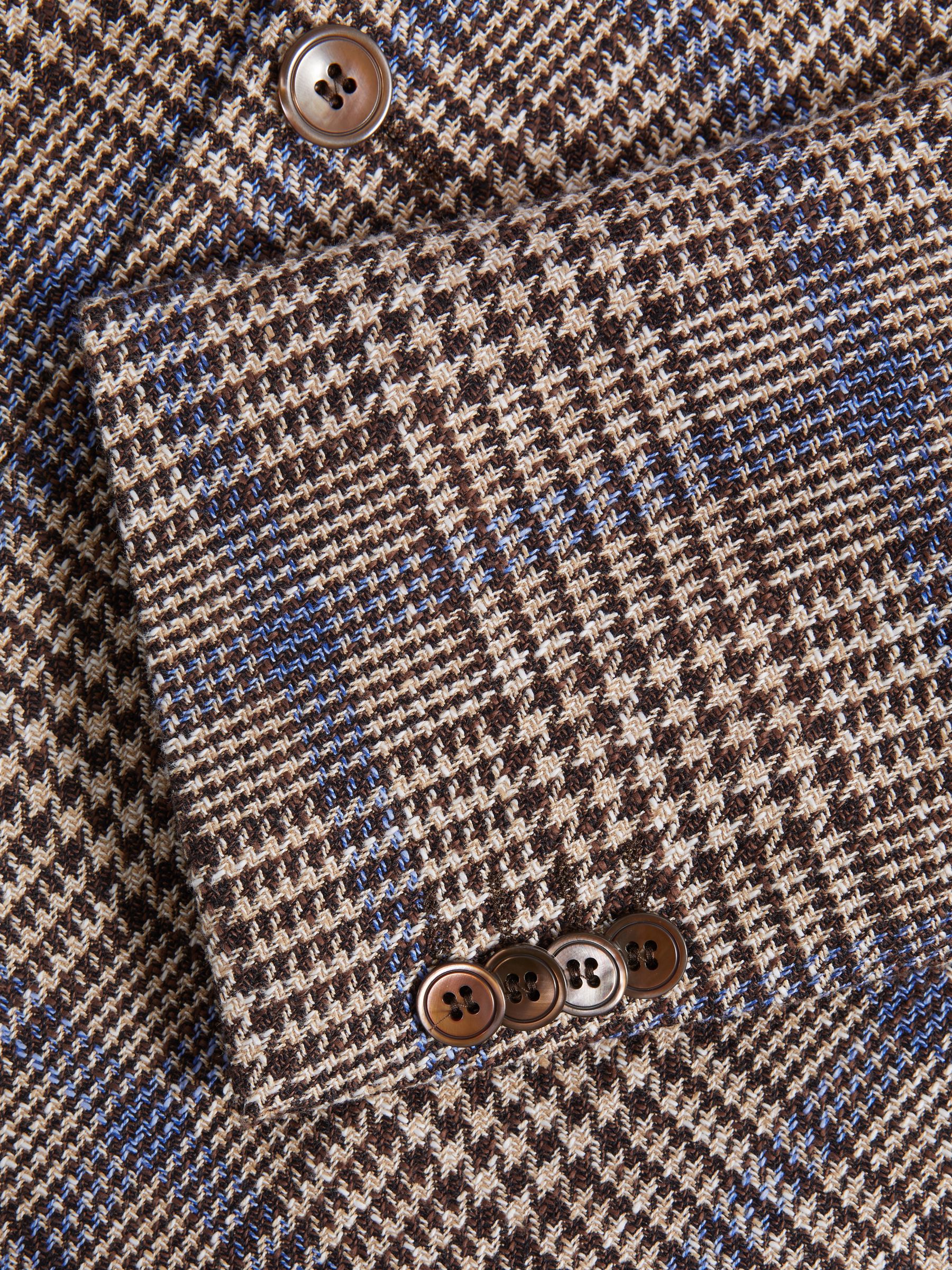 Oscar Jacobson Cotton Linen Single Breasted Check Blazer in Beige - Image 6 of 6
