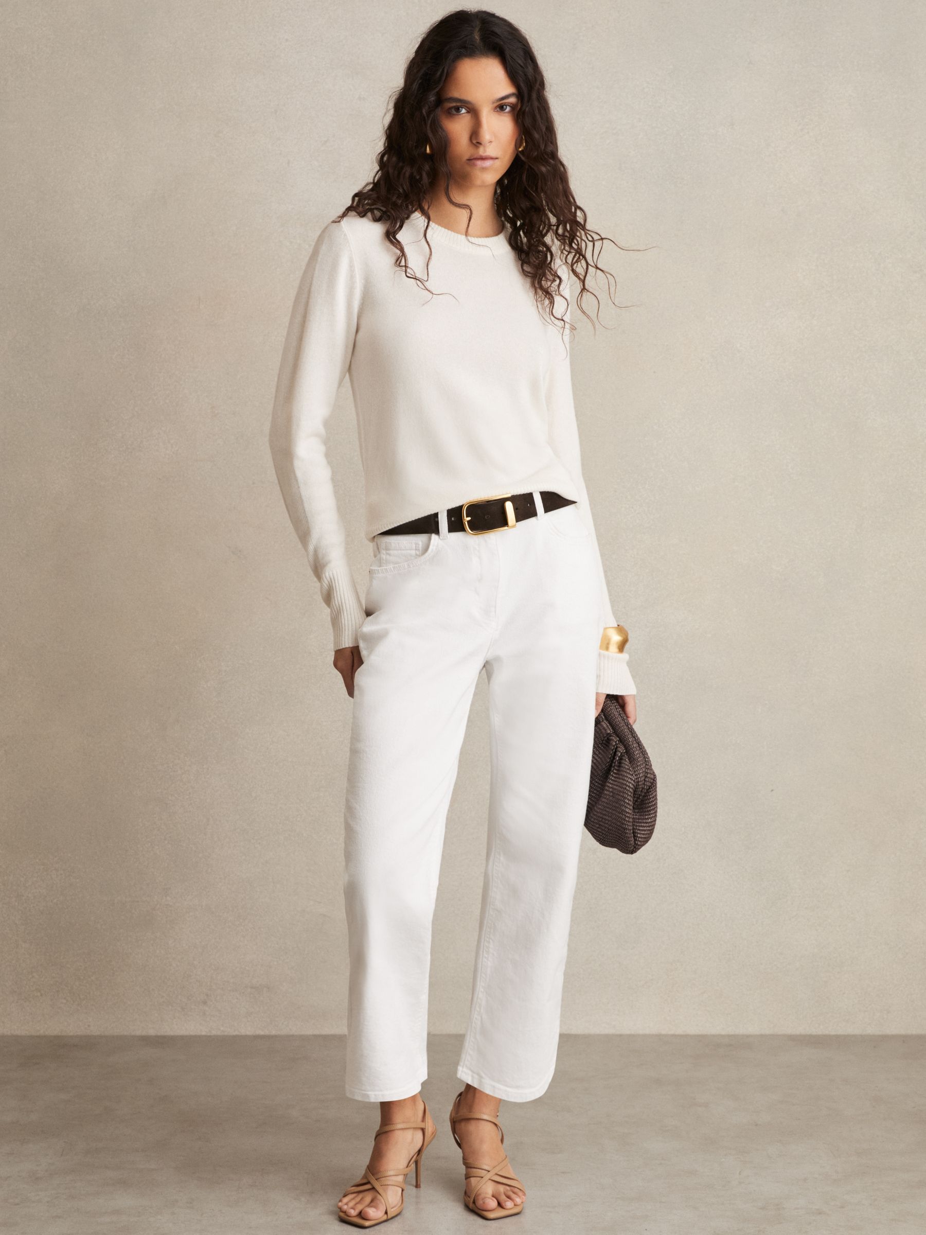 Petite Mid Rise Straight Leg Jeans in White - image 2