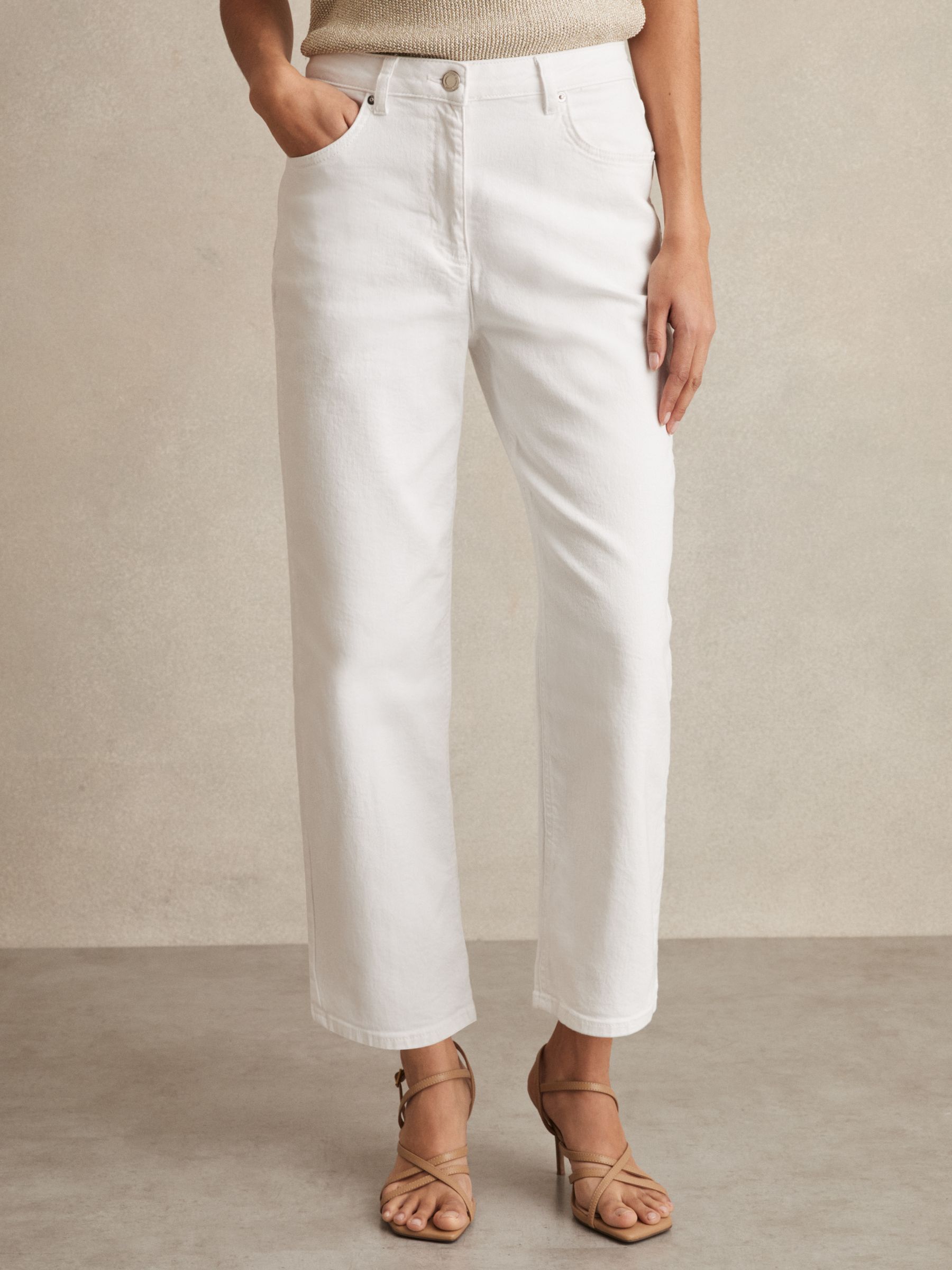 Petite Mid Rise Straight Leg Jeans in White - Image 3 of 7