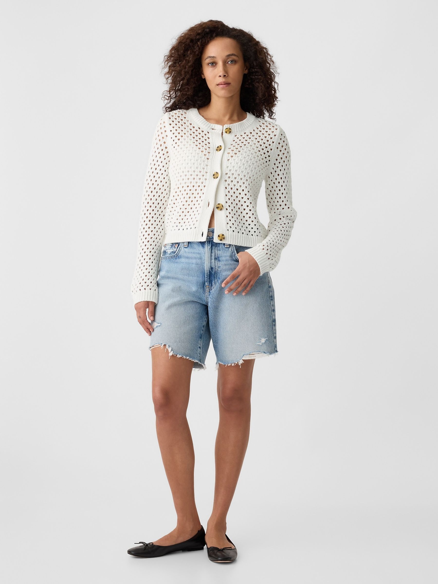 White Knitted Open Stitch Cardigan - Image 3 of 5