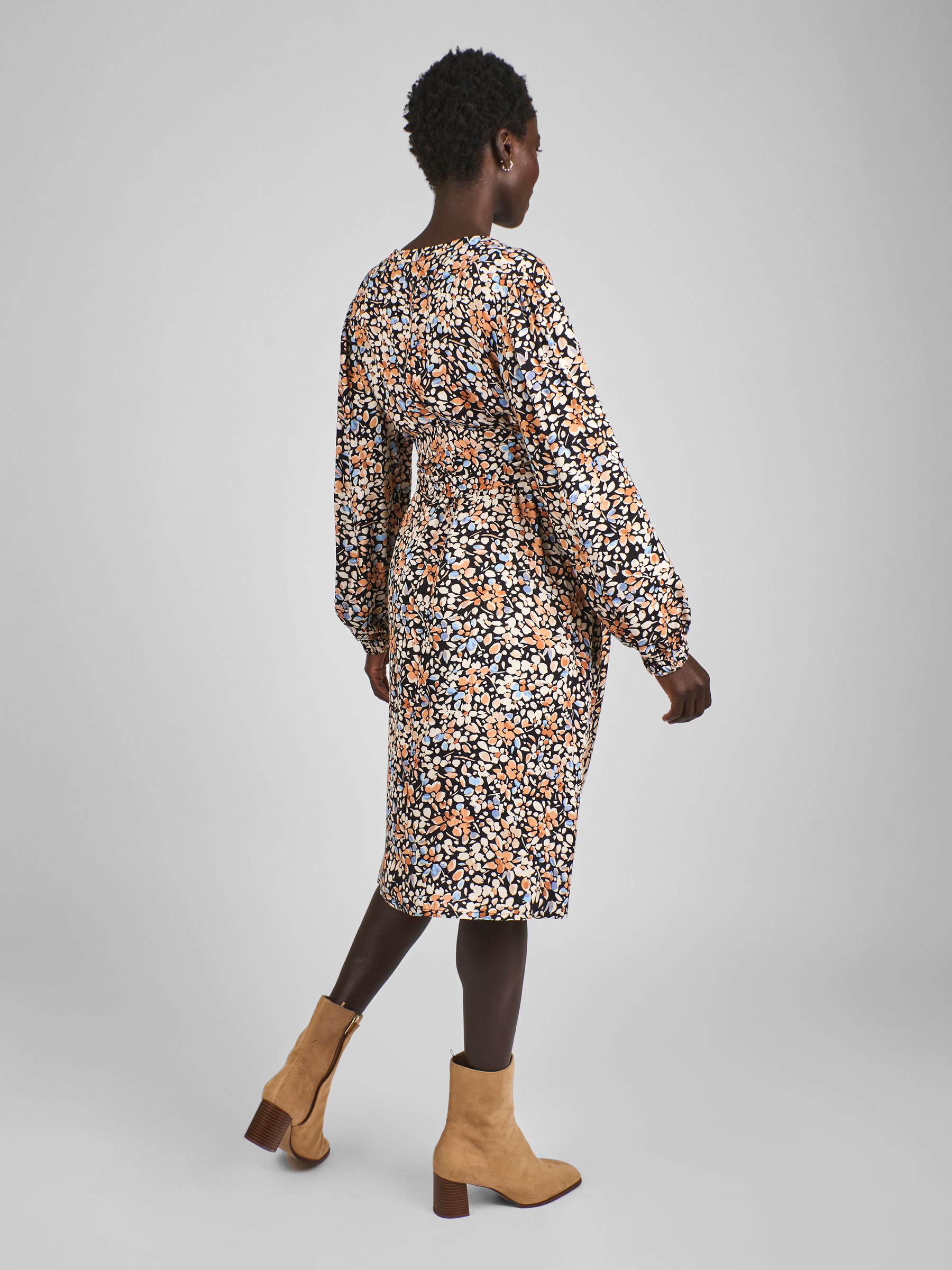 Black Floral Blouson Sleeve V-Neck Maternity Mini Dress - Image 2 of 5