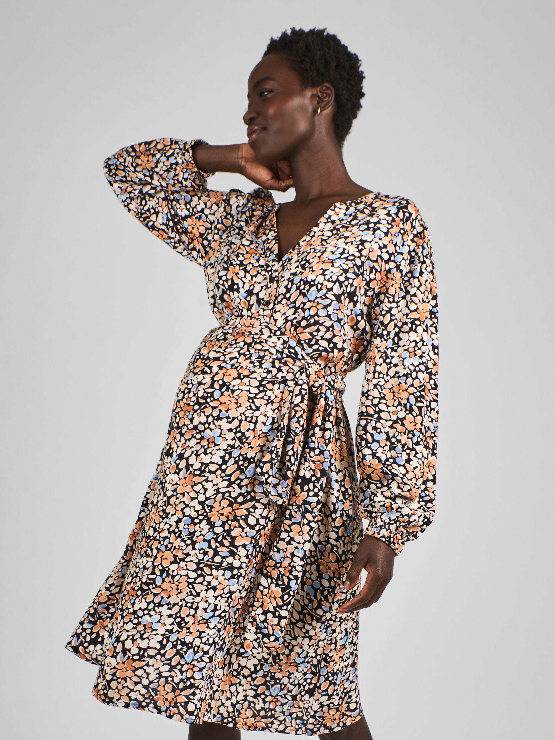 Black Floral Blouson Sleeve V-Neck Maternity Mini Dress - Image 3 of 5