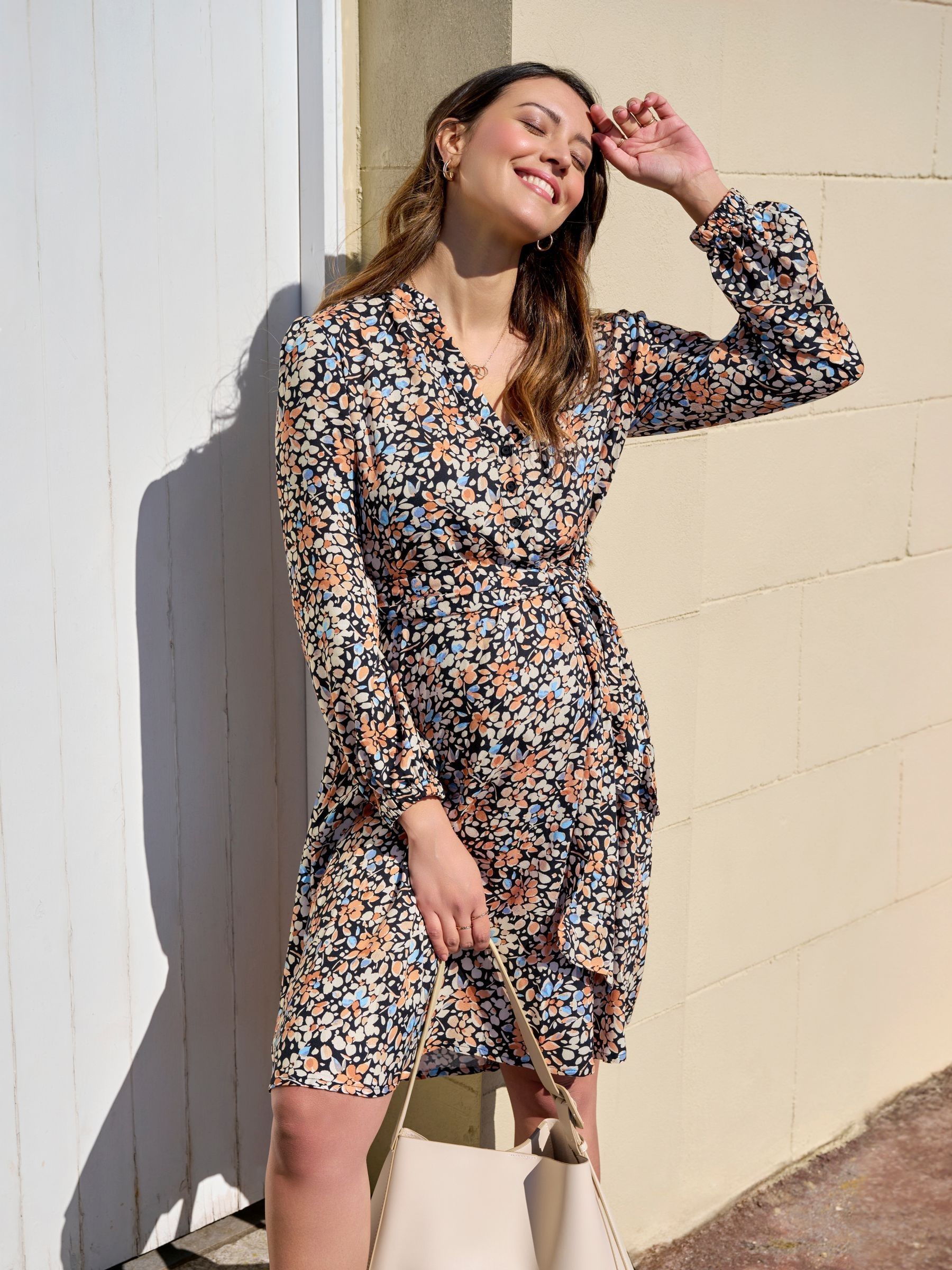 Black Floral Blouson Sleeve V-Neck Maternity Mini Dress - Image 5 of 5