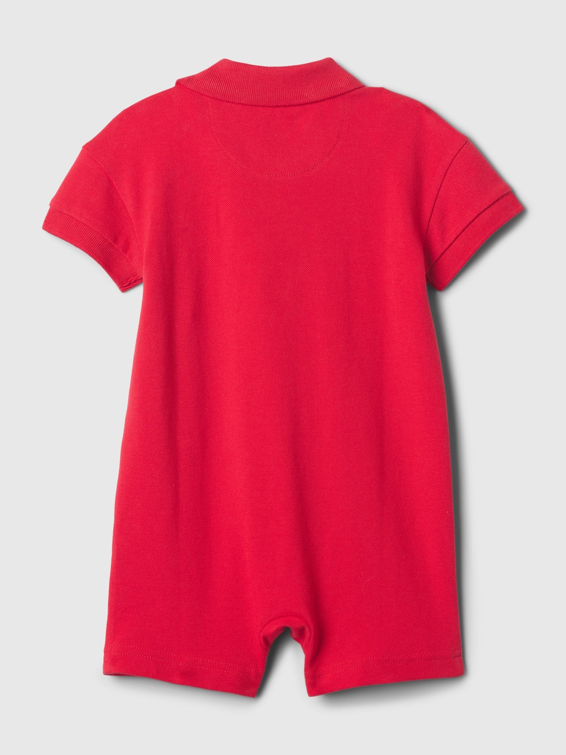 Red Brannan Bear Pique Polo Baby Romper (Newborn-24mths) - Image 2 of 2