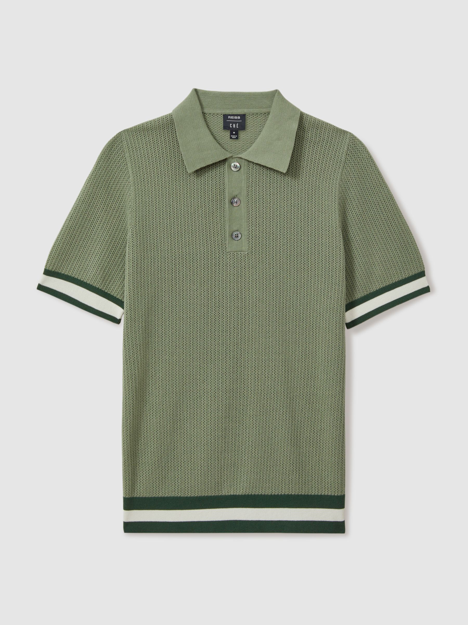 Reiss | Ché Knitted Half-Button Polo Shirt in Sage Green - Image 2 of 5