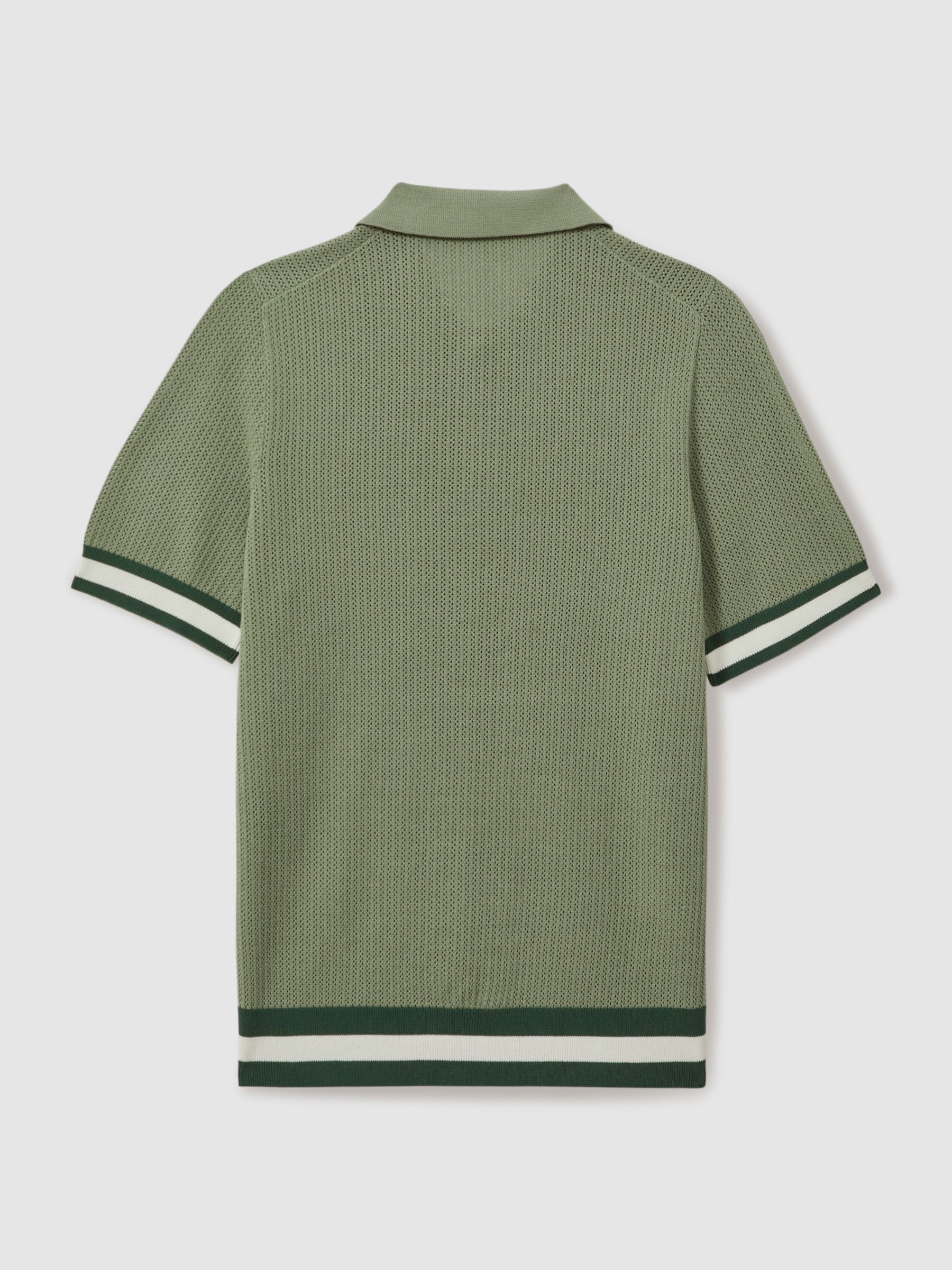 Reiss | Ché Knitted Half-Button Polo Shirt in Sage Green - Image 3 of 5
