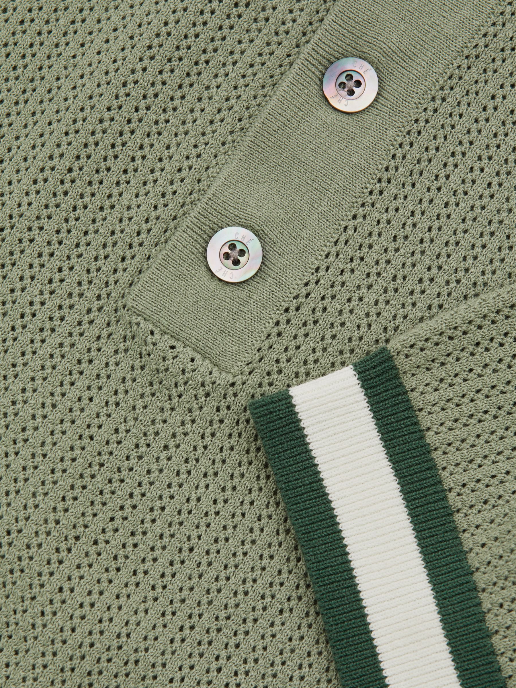 Reiss | Ché Knitted Half-Button Polo Shirt in Sage Green - Image 4 of 5