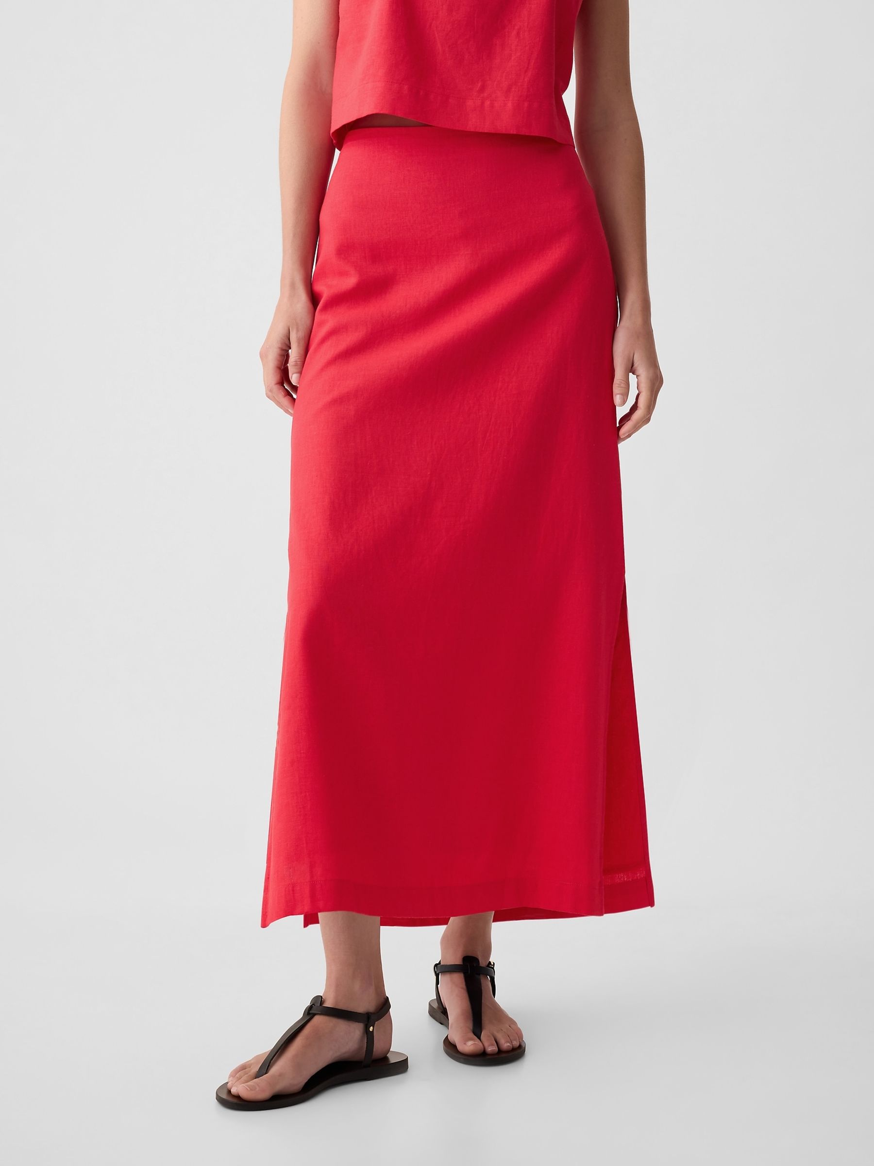 Red Linen Blend Maxi Skirt Gap