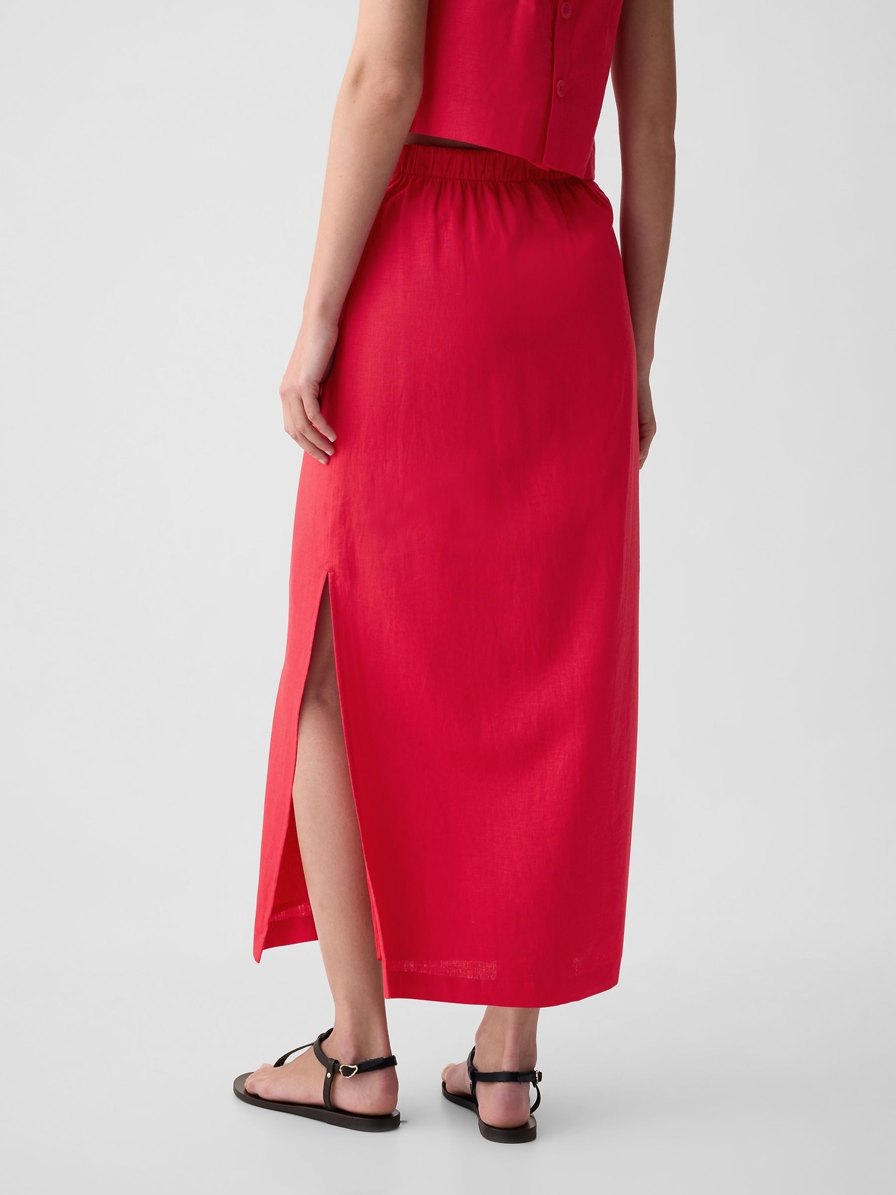 Red Linen Blend Maxi Skirt - Image 2 of 5