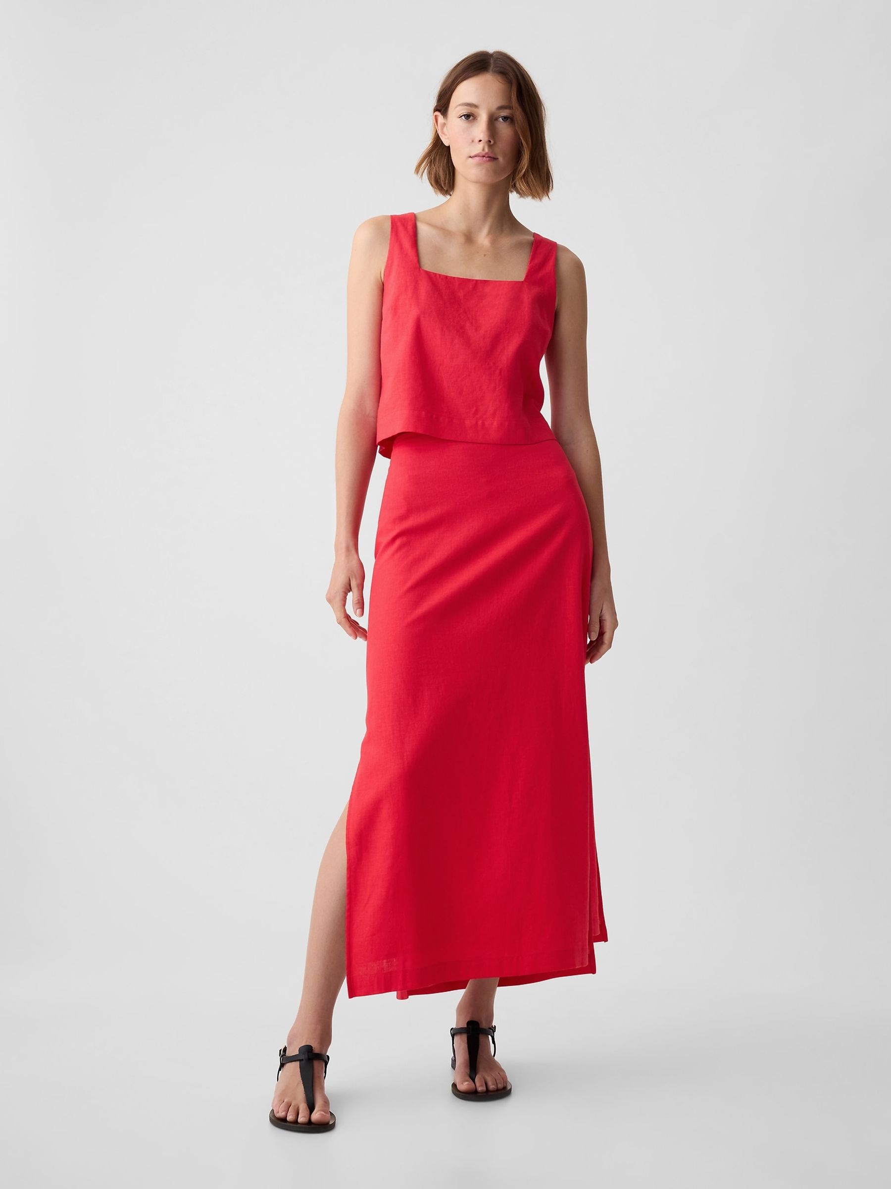 Red Linen Blend Maxi Skirt - Image 3 of 5