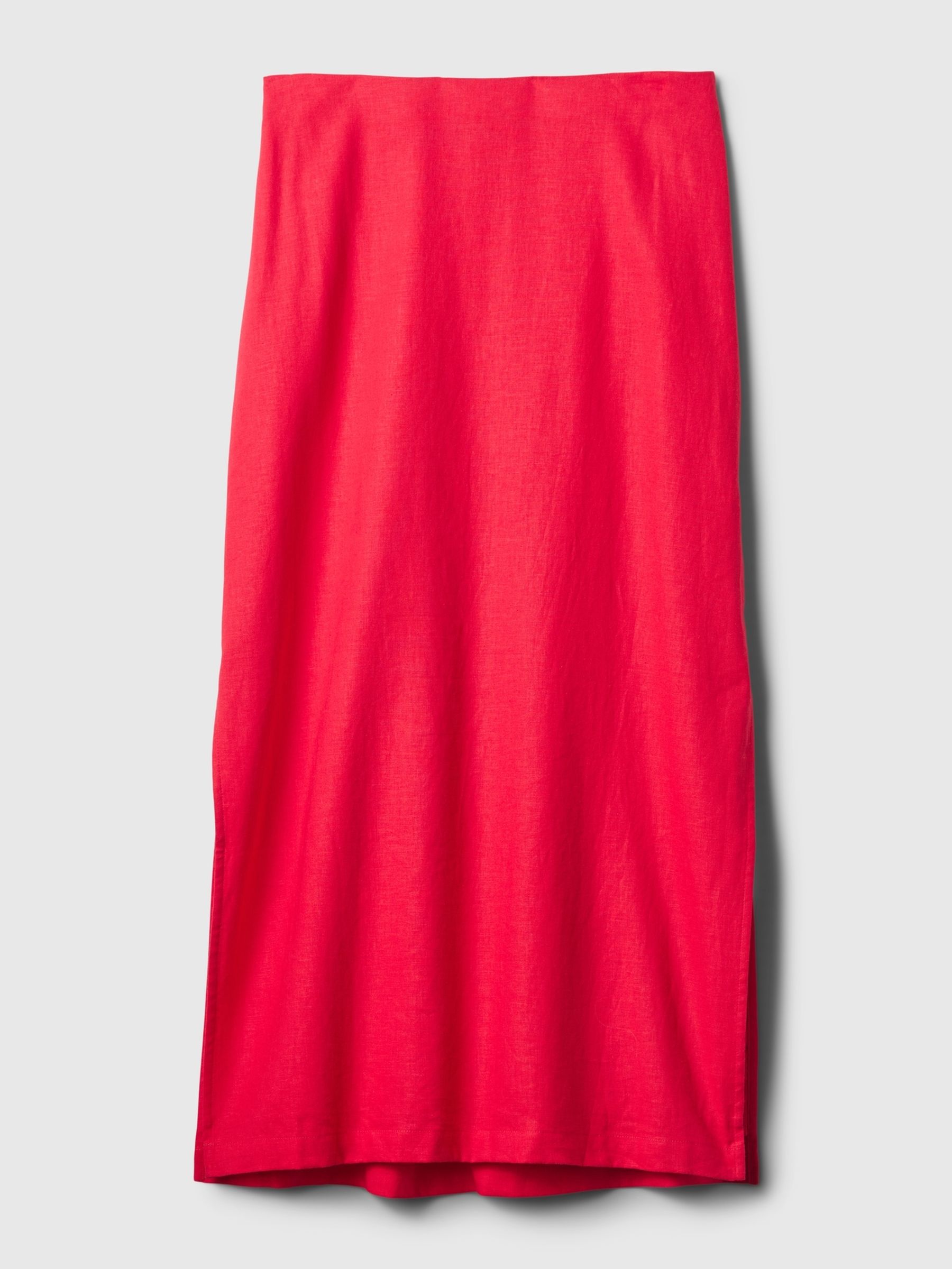 Red Linen Blend Maxi Skirt - Image 4 of 5