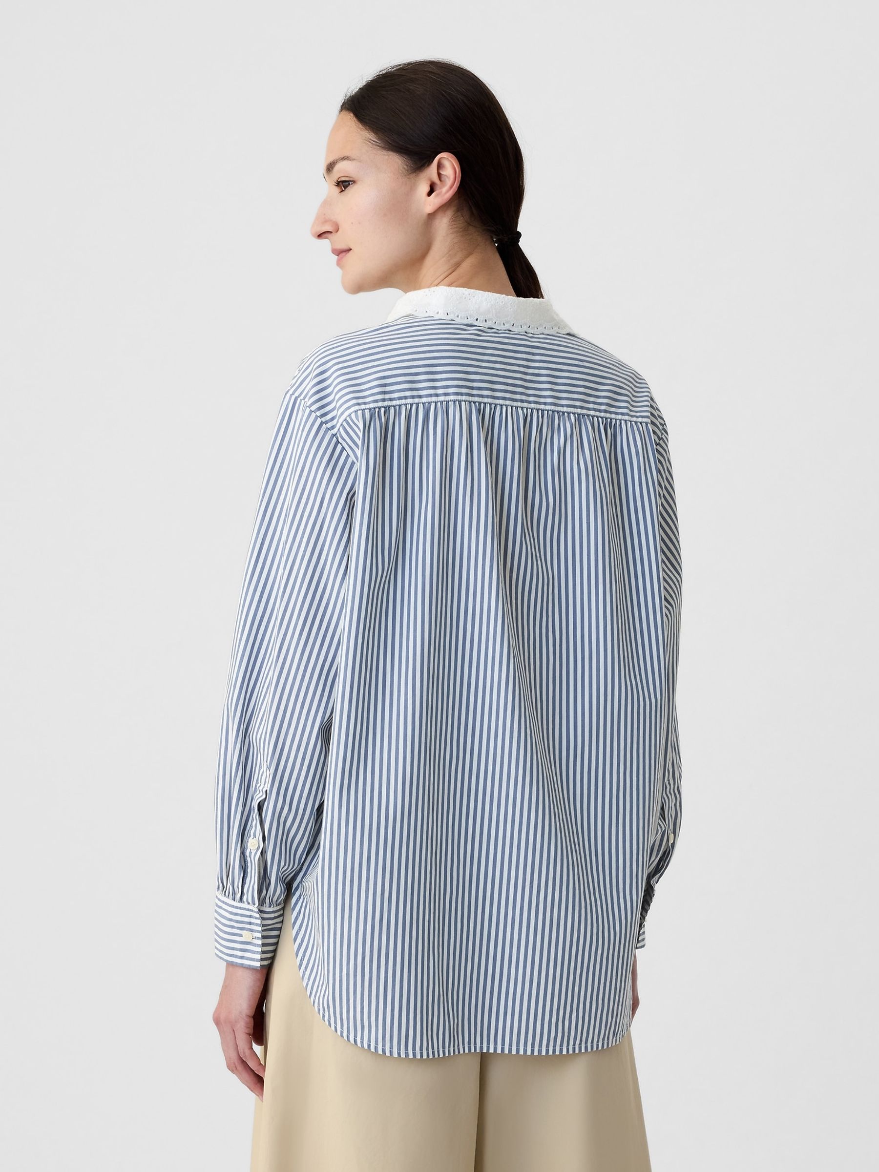 Navy Blue DÔEN Organic Cotton Striped Big Shirt - Image 2 of 5