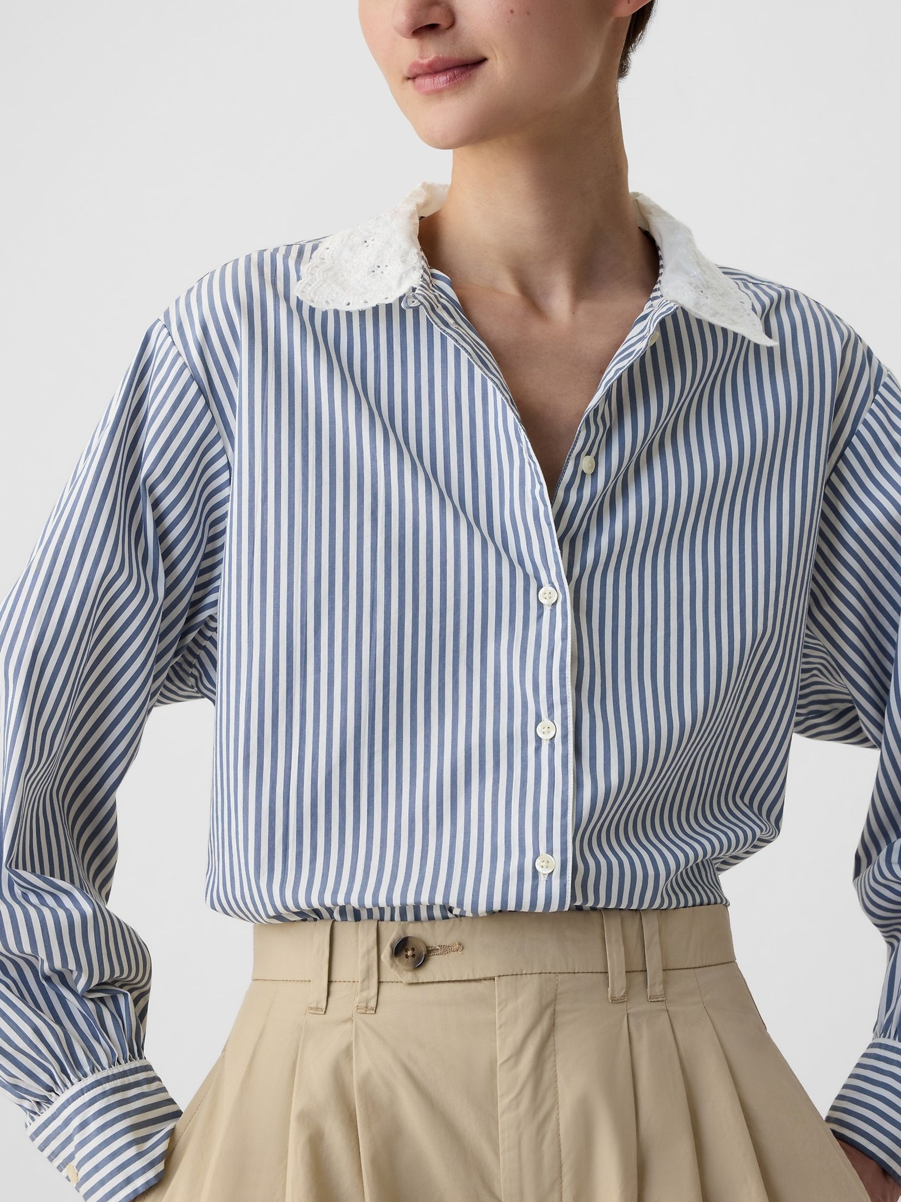 Navy Blue DÔEN Organic Cotton Striped Big Shirt - Image 4 of 5