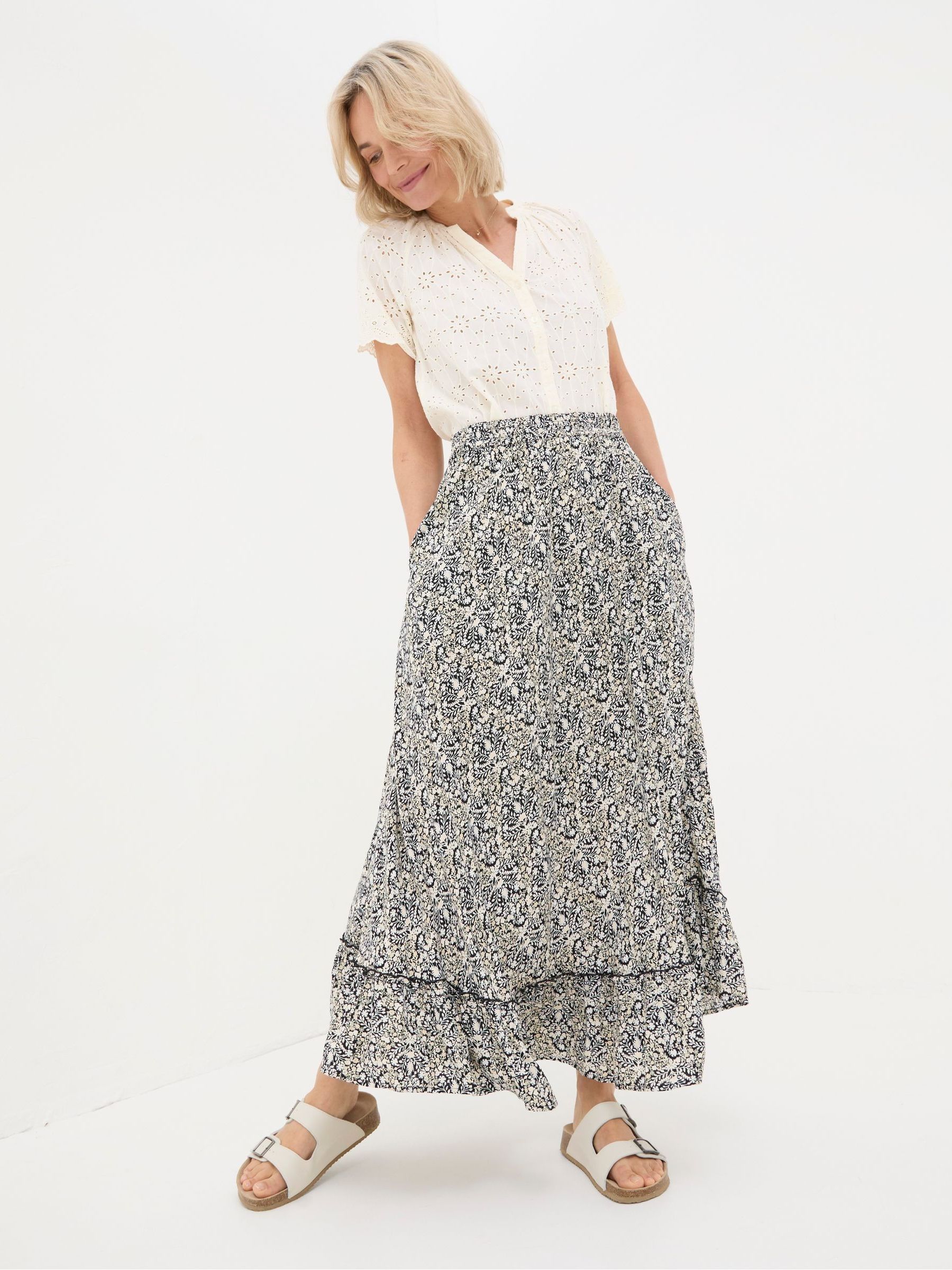 Lissy Black Inlay Floral Maxi Skirt | FatFace