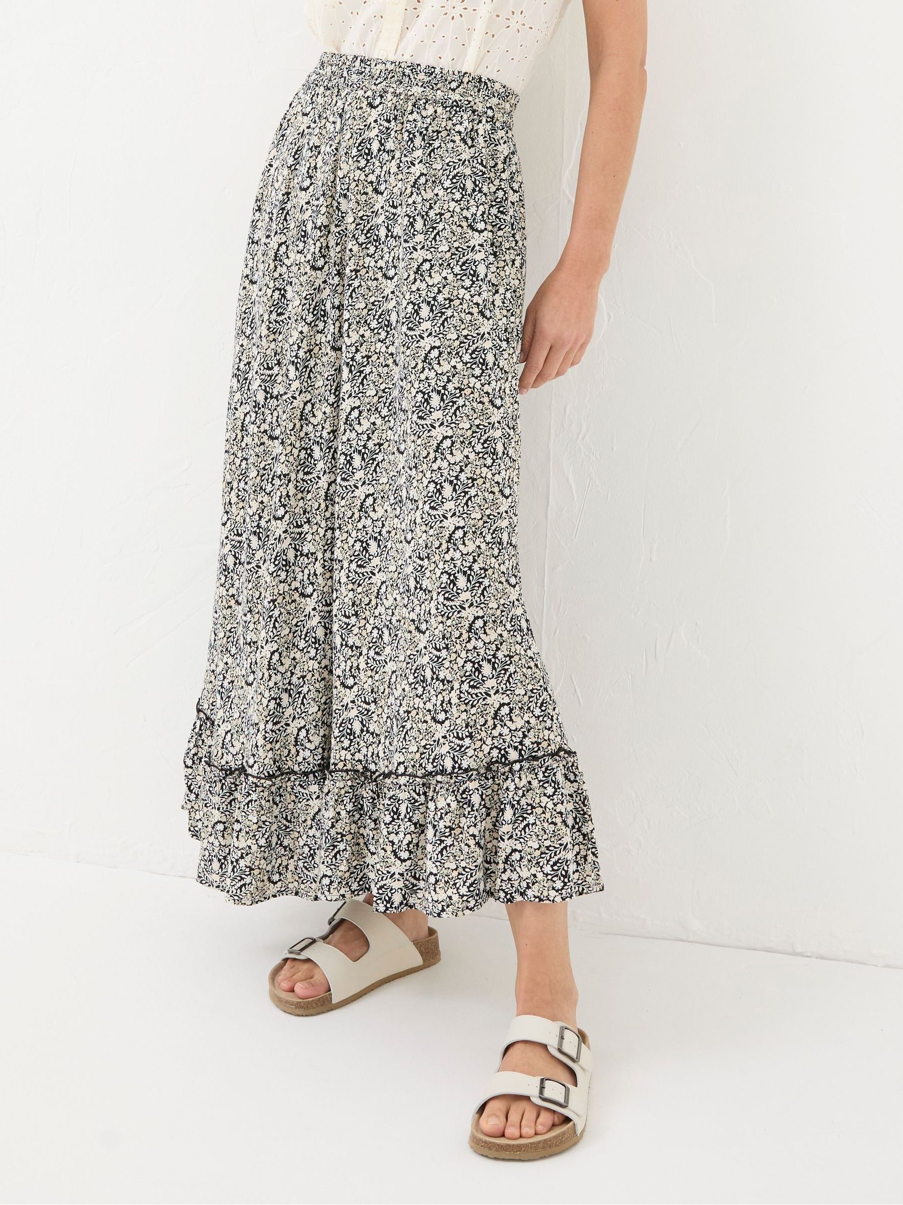 Lissy Black Inlay Floral Maxi Skirt | FatFace