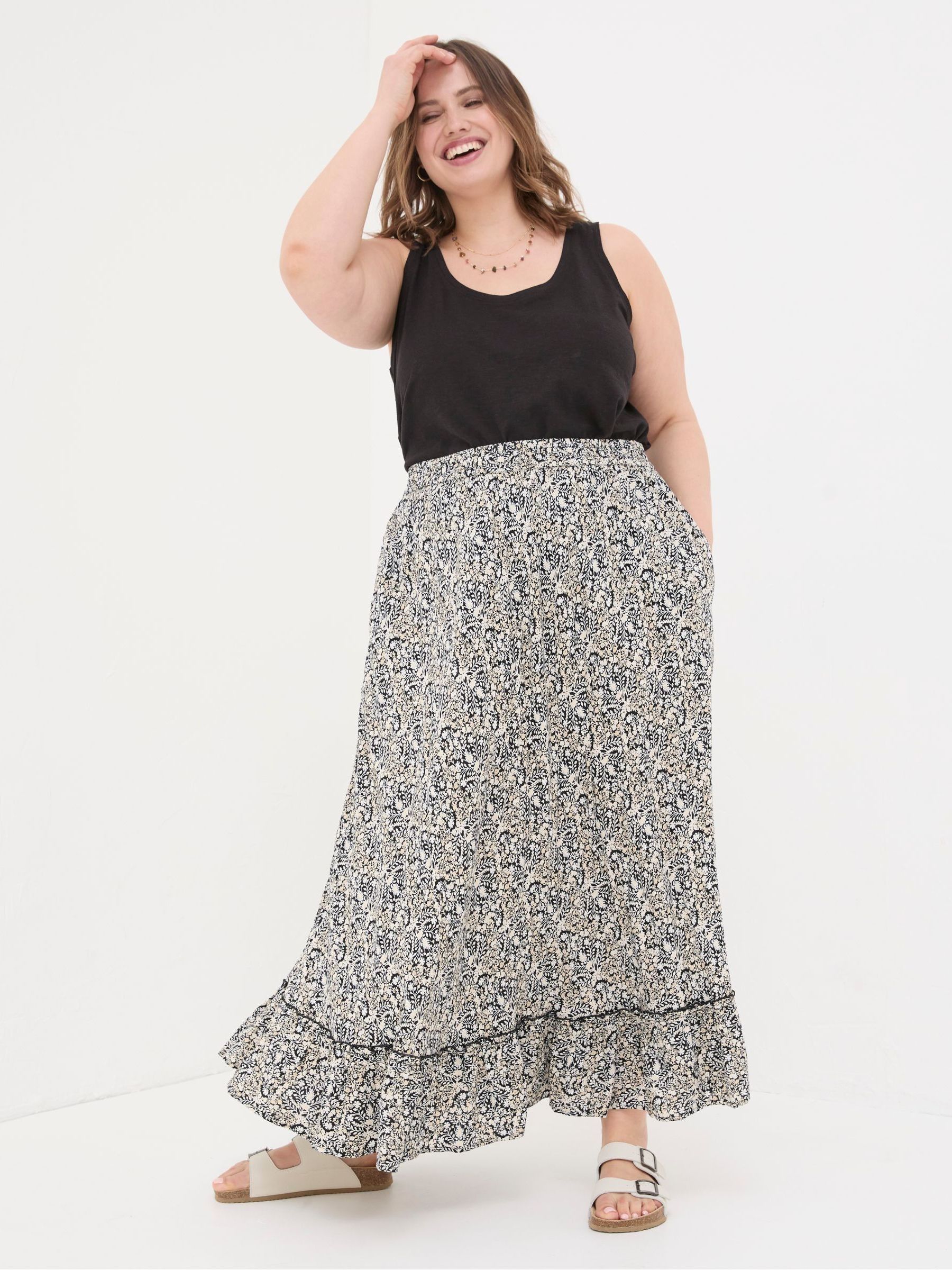 Lissy Black Inlay Floral Maxi Skirt | FatFace