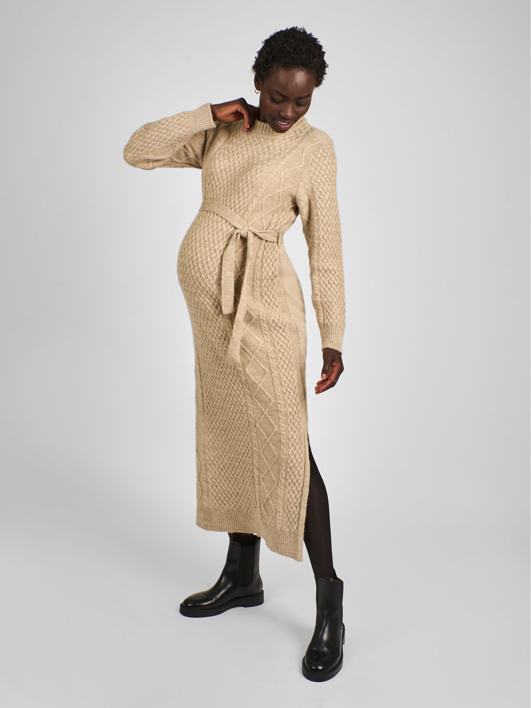 Oatmeal Maternity Cable Knit Midi Dress | JoJo Maman Bébé