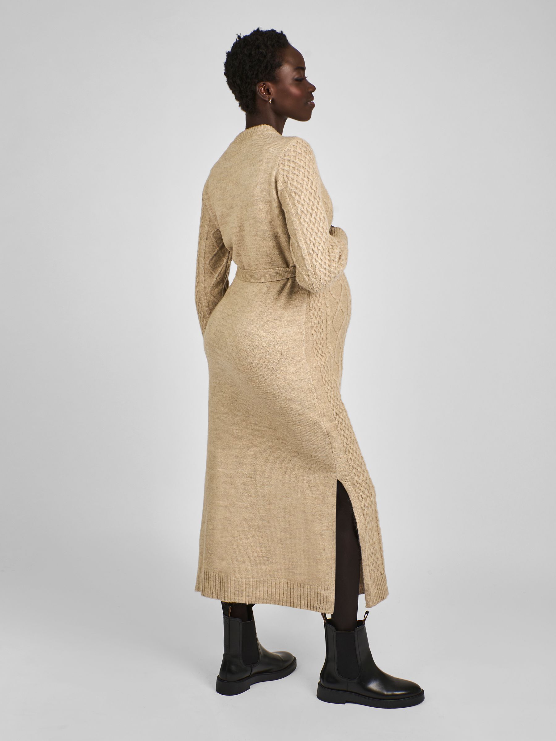 Oatmeal Maternity Cable Knit Midi Dress - Image 2 of 4