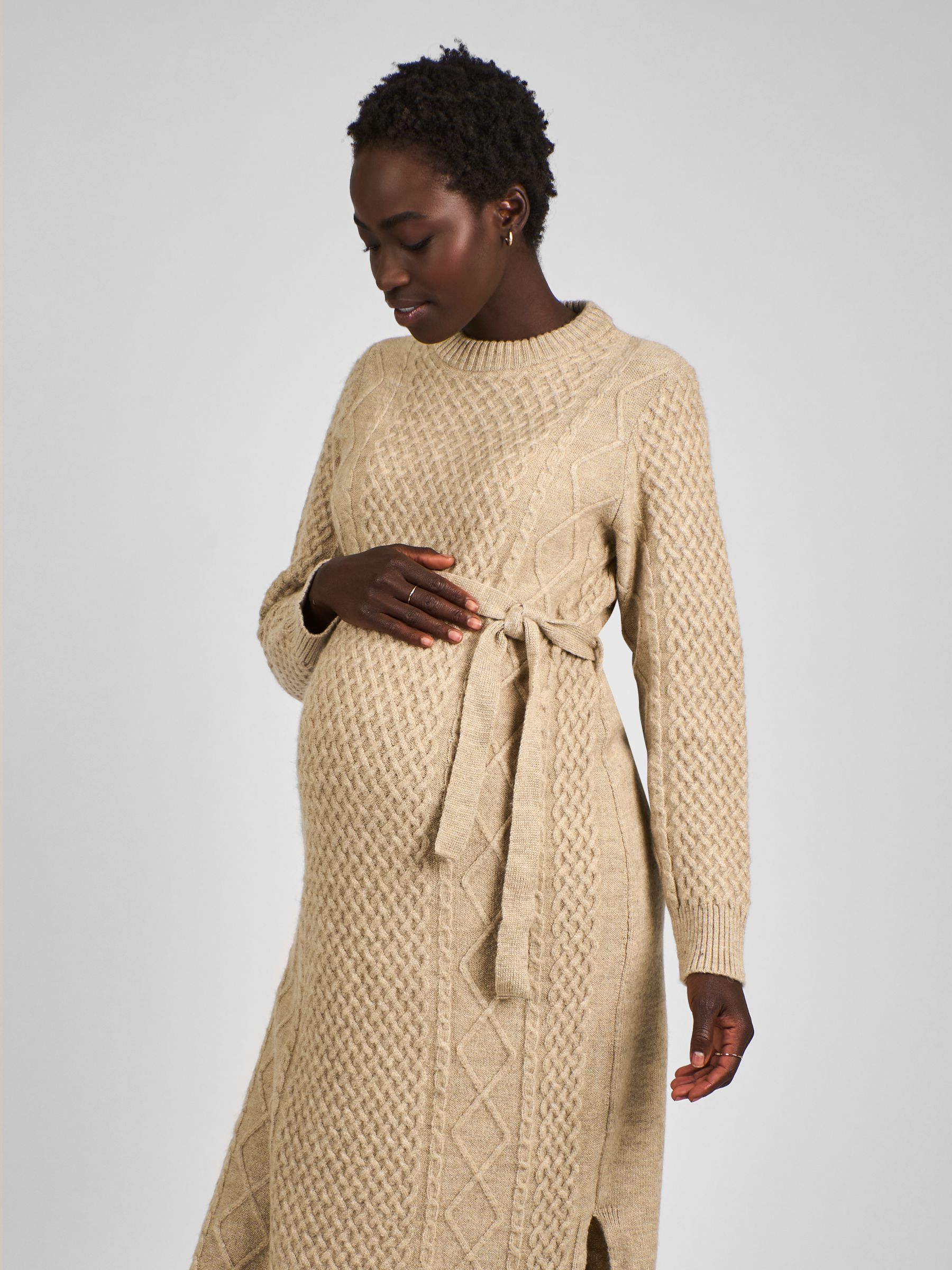Oatmeal Maternity Cable Knit Midi Dress - Image 3 of 4
