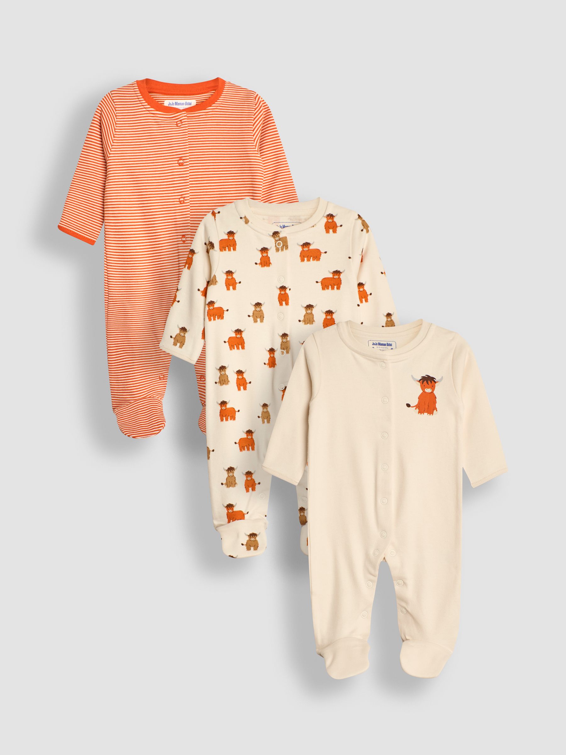 Rust Cow Cotton Footed Animal Print Sleepsuits 3-Pack - Image 1 of 8