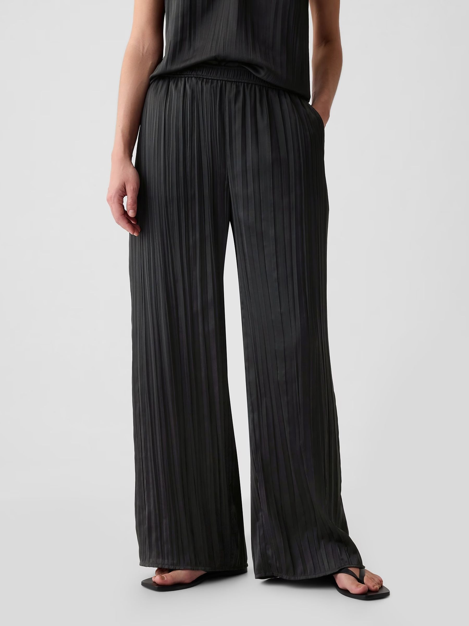 Black Crinkle Texture Satin Trousers - Image 2 of 5