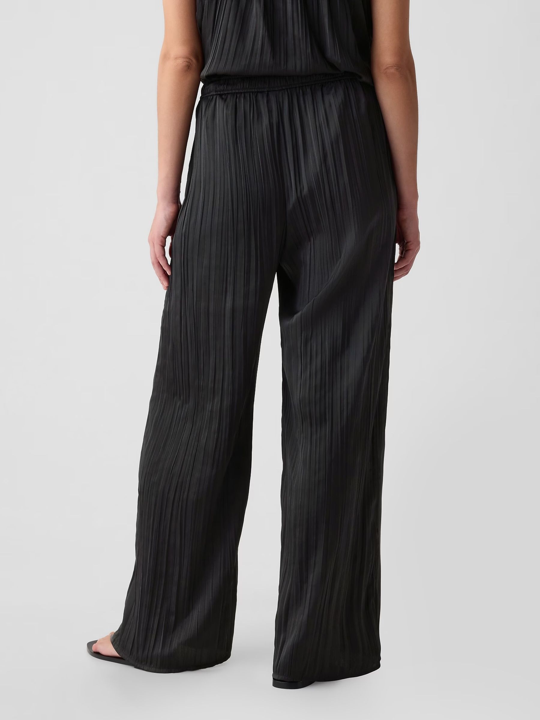 Black Crinkle Texture Satin Trousers - Image 3 of 5