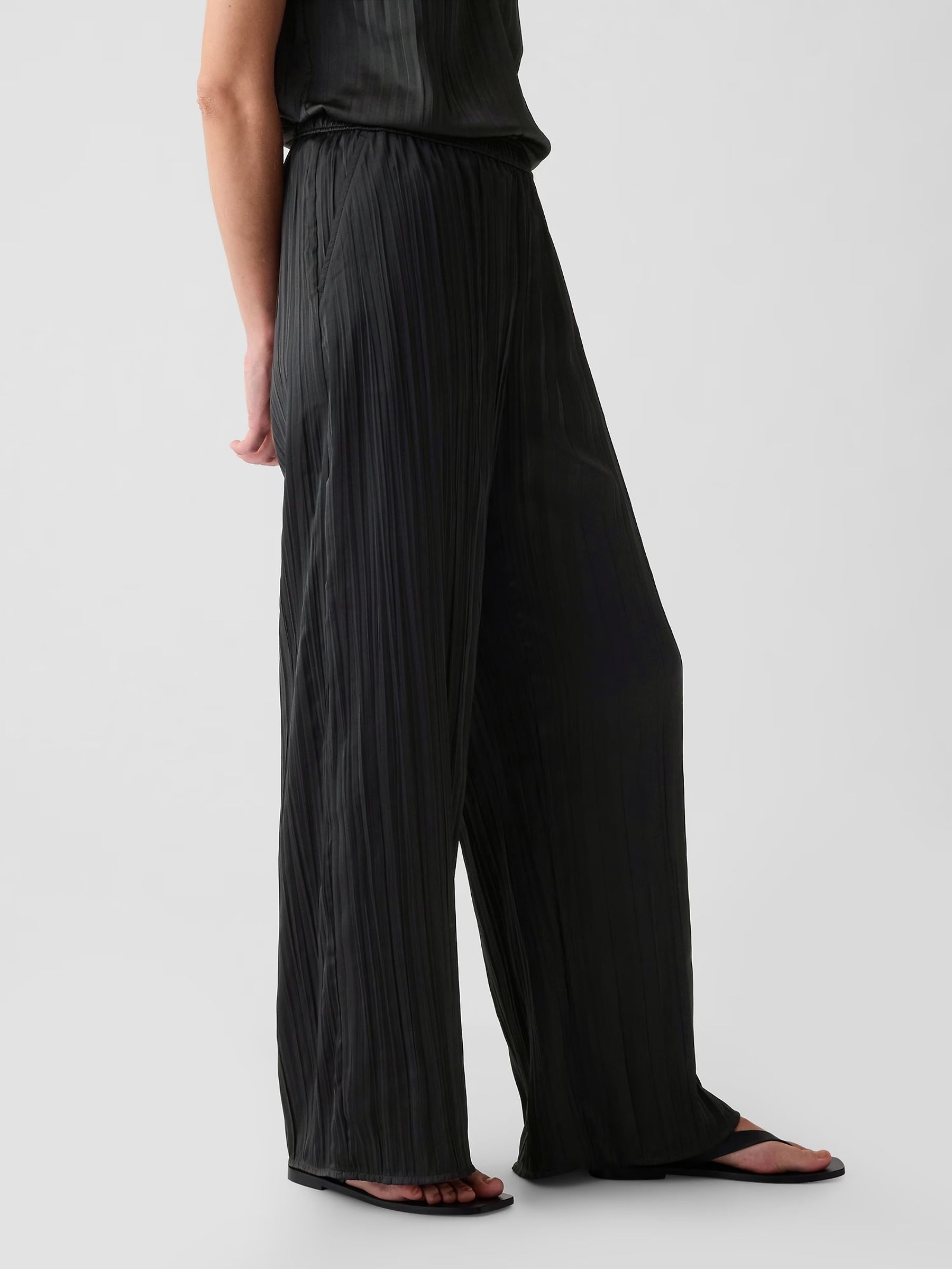 Black Crinkle Texture Satin Trousers - Image 4 of 5