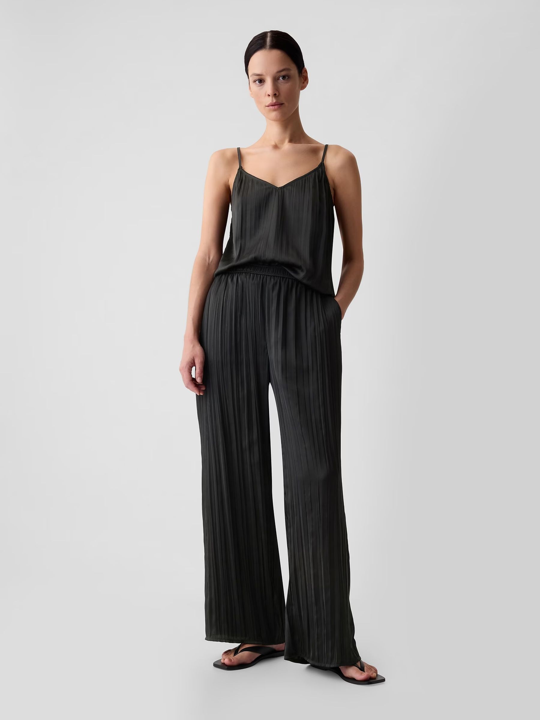 Black Crinkle Texture Satin Trousers - Image 5 of 5