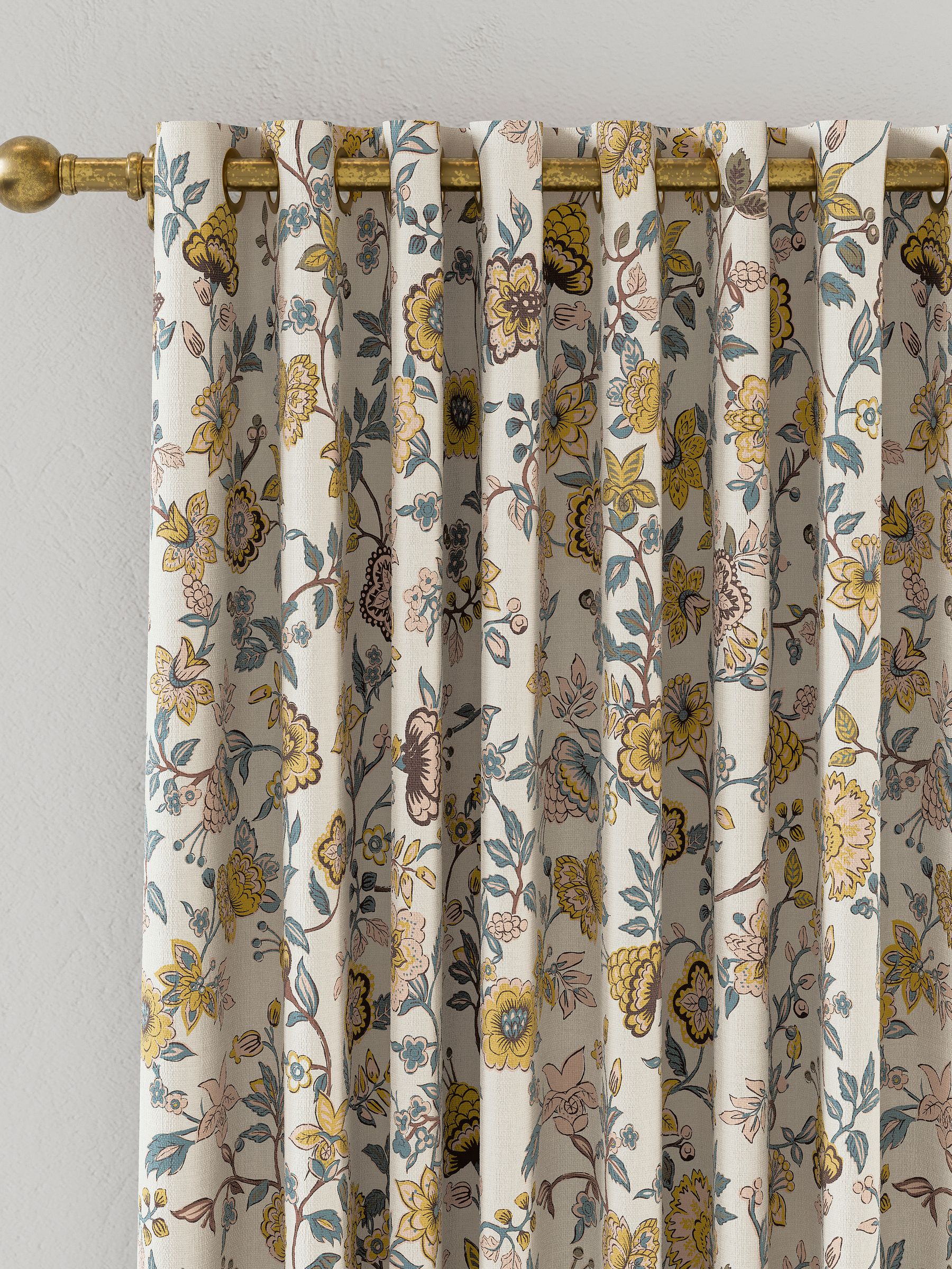 Indienne Floral Set of 2 Yellow Blackout Eyelet Curtains - Image 2 of 3