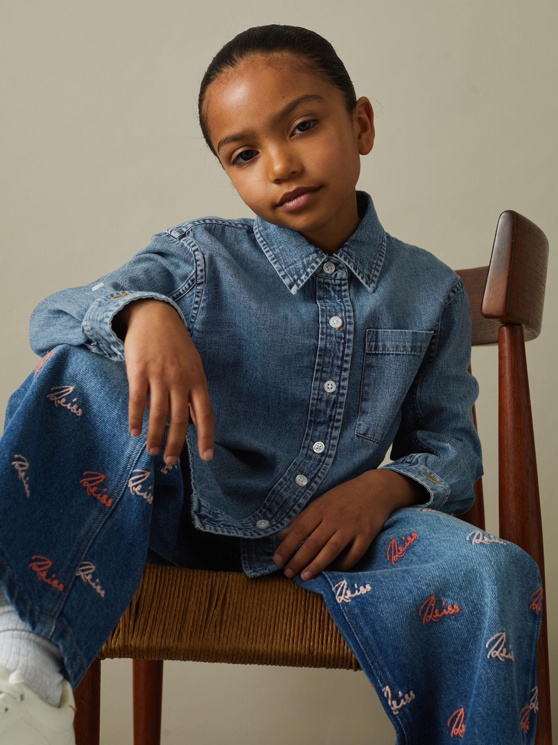 13-14 yrs Denim Button-Through Shirt in Blue - Image 3 of 4