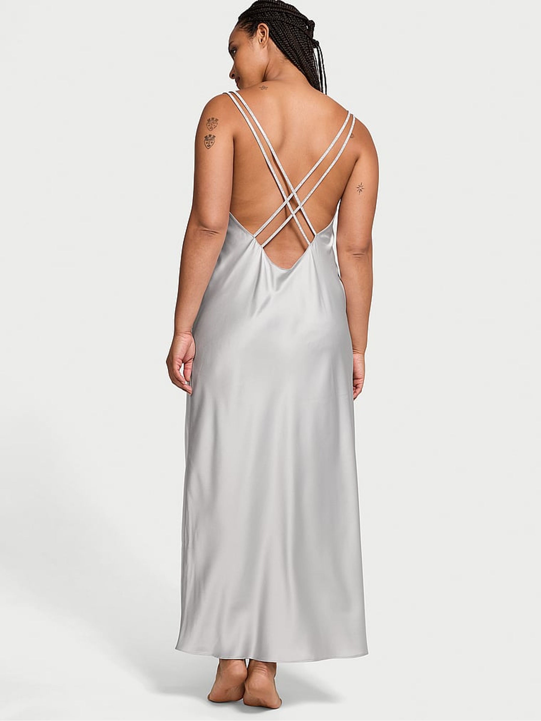 Silver Pearl Grey Twinkle Strap Satin Slip Dress - Image 2 of 3