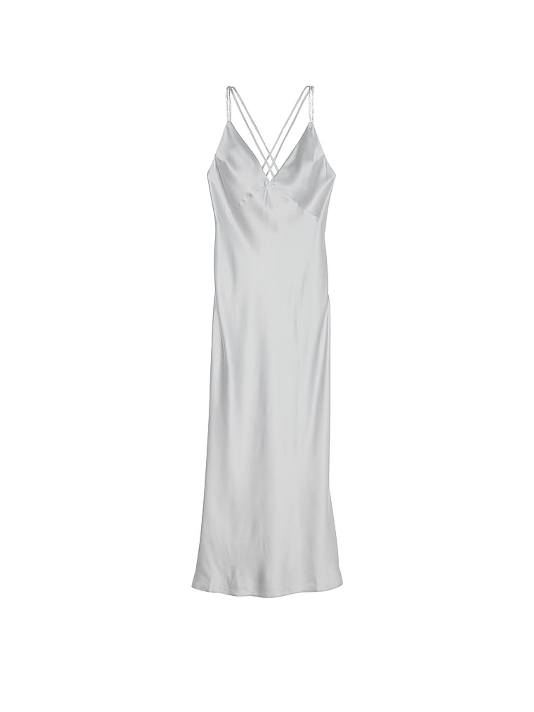 Silver Pearl Grey Twinkle Strap Satin Slip Dress - Image 3 of 3