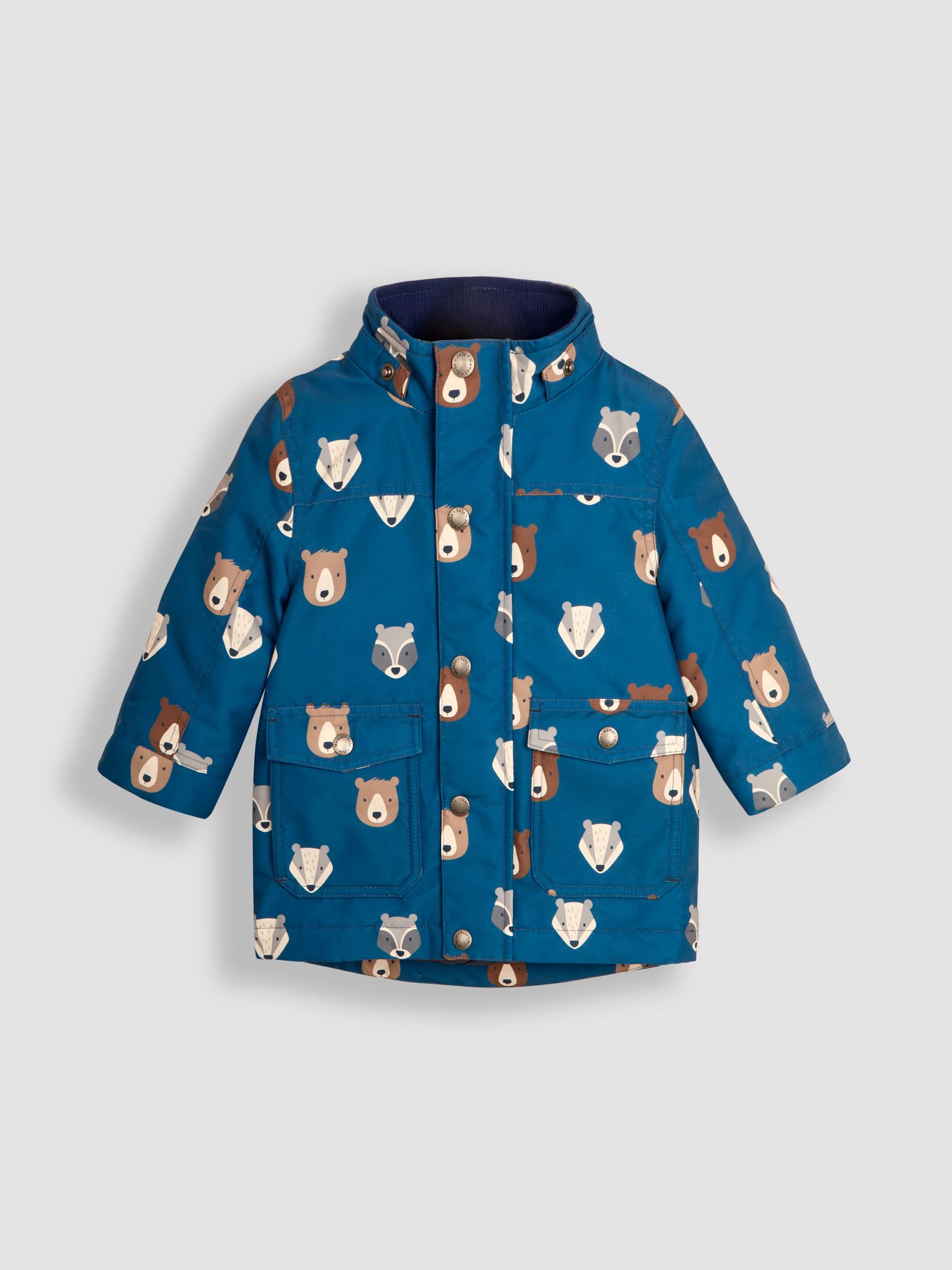 Navy Blue Woodland Detachable Hood Print Parka - Image 3 of 5