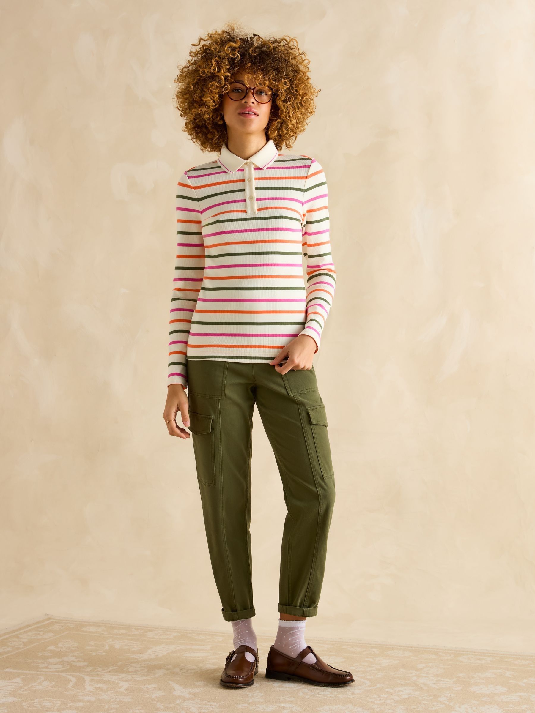 Fairfield Multi Ribbed Long Sleeve Striped Polo Shirt - Image 4 of 7
