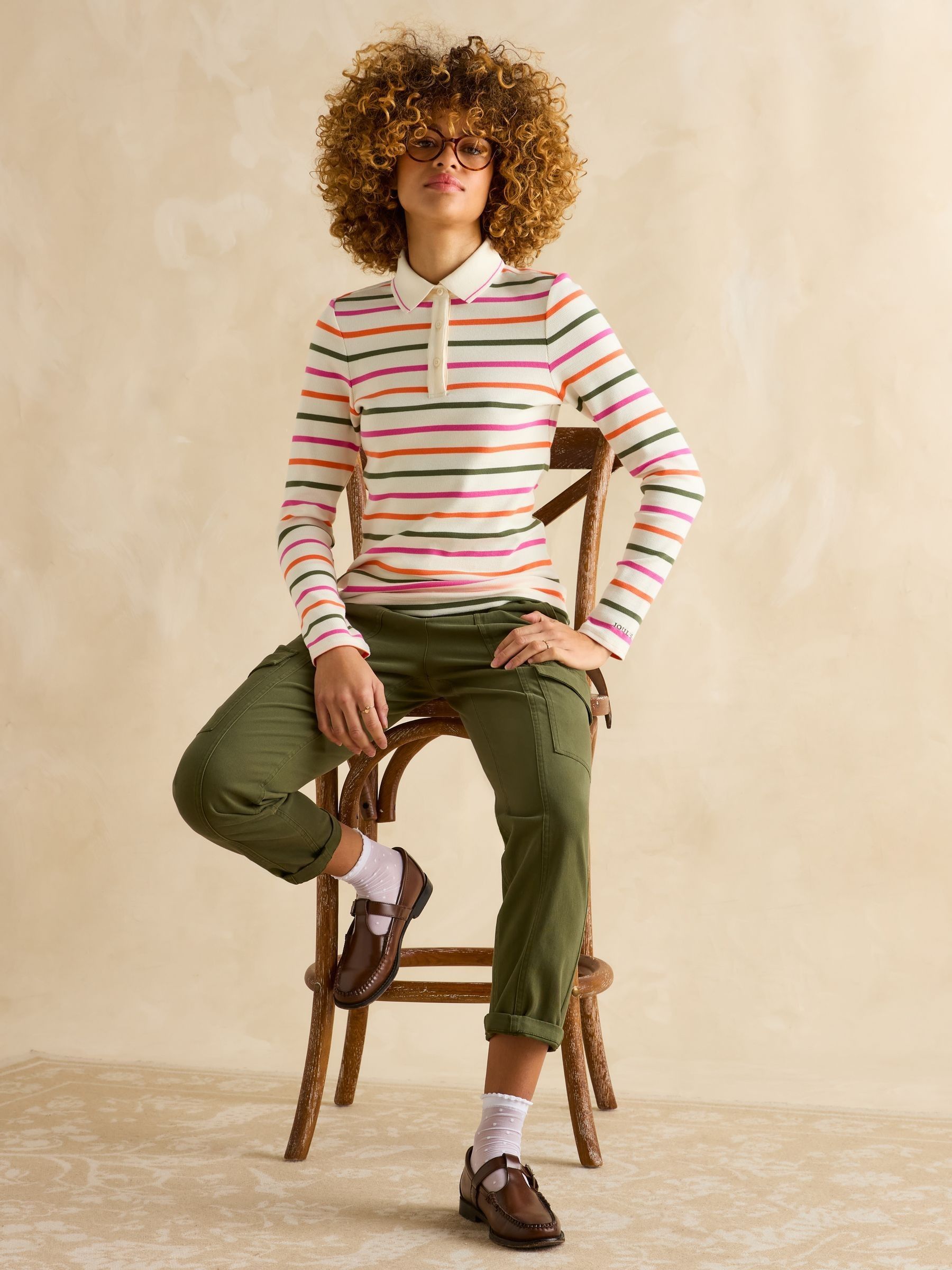 Fairfield Multi Ribbed Long Sleeve Striped Polo Shirt - Image 5 of 7