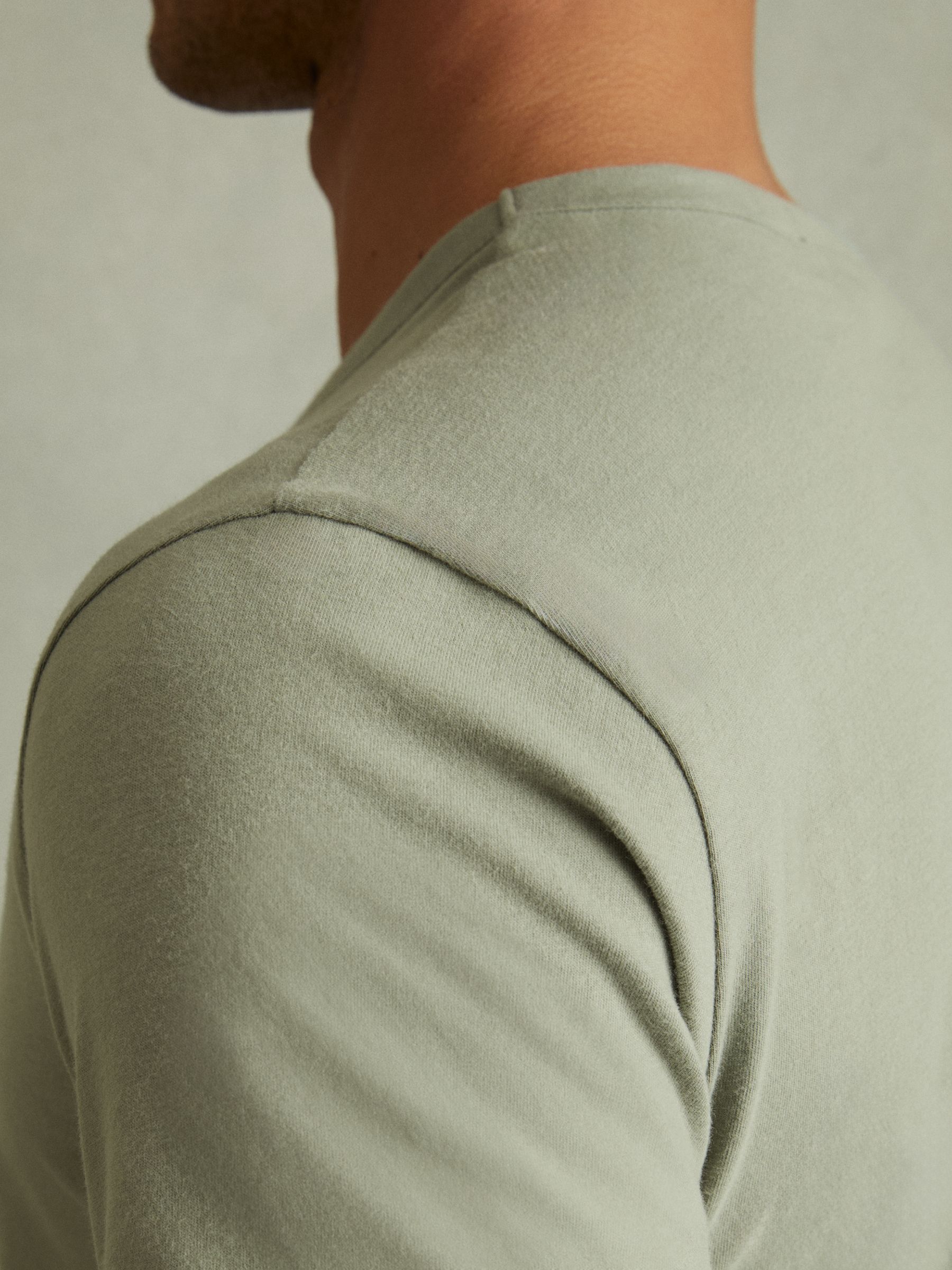 Cotton Crew Neck T-Shirt in Sage - Image 3 of 5