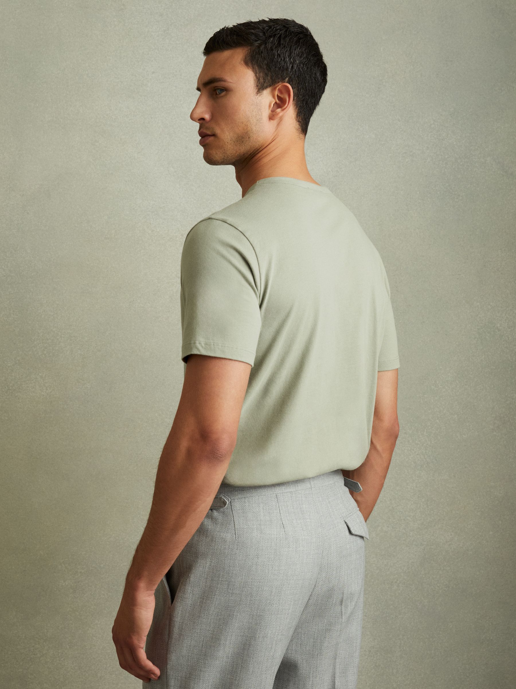 Cotton Crew Neck T-Shirt in Sage - Image 4 of 5