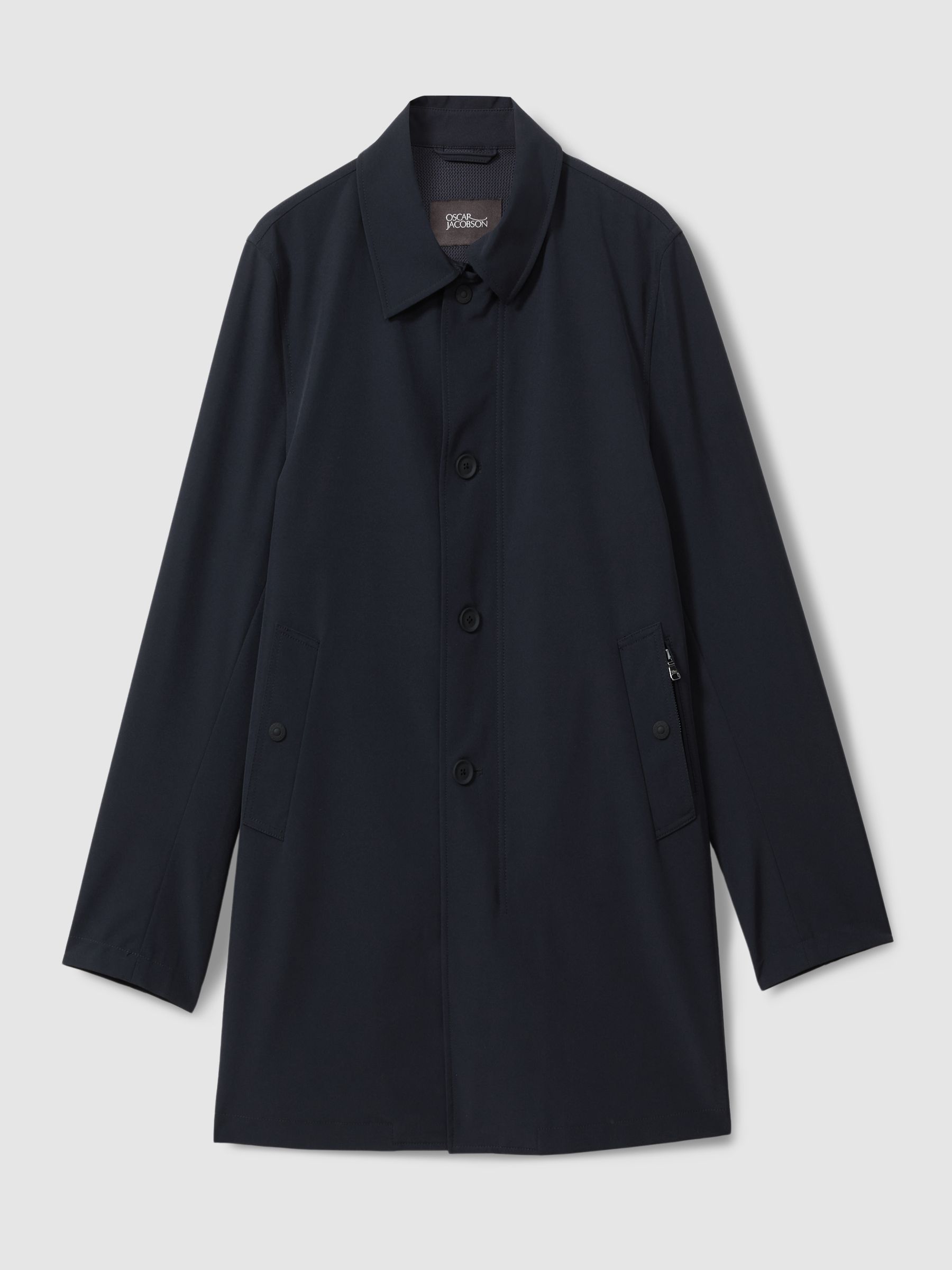 Oscar Jacobson Water-Repellent Single Breasted Car Coat in Navy - Image 2 of 6 Oscar Jacobson Water-Repellent Single Breasted Car Coat in Navy - Image 2 of 6