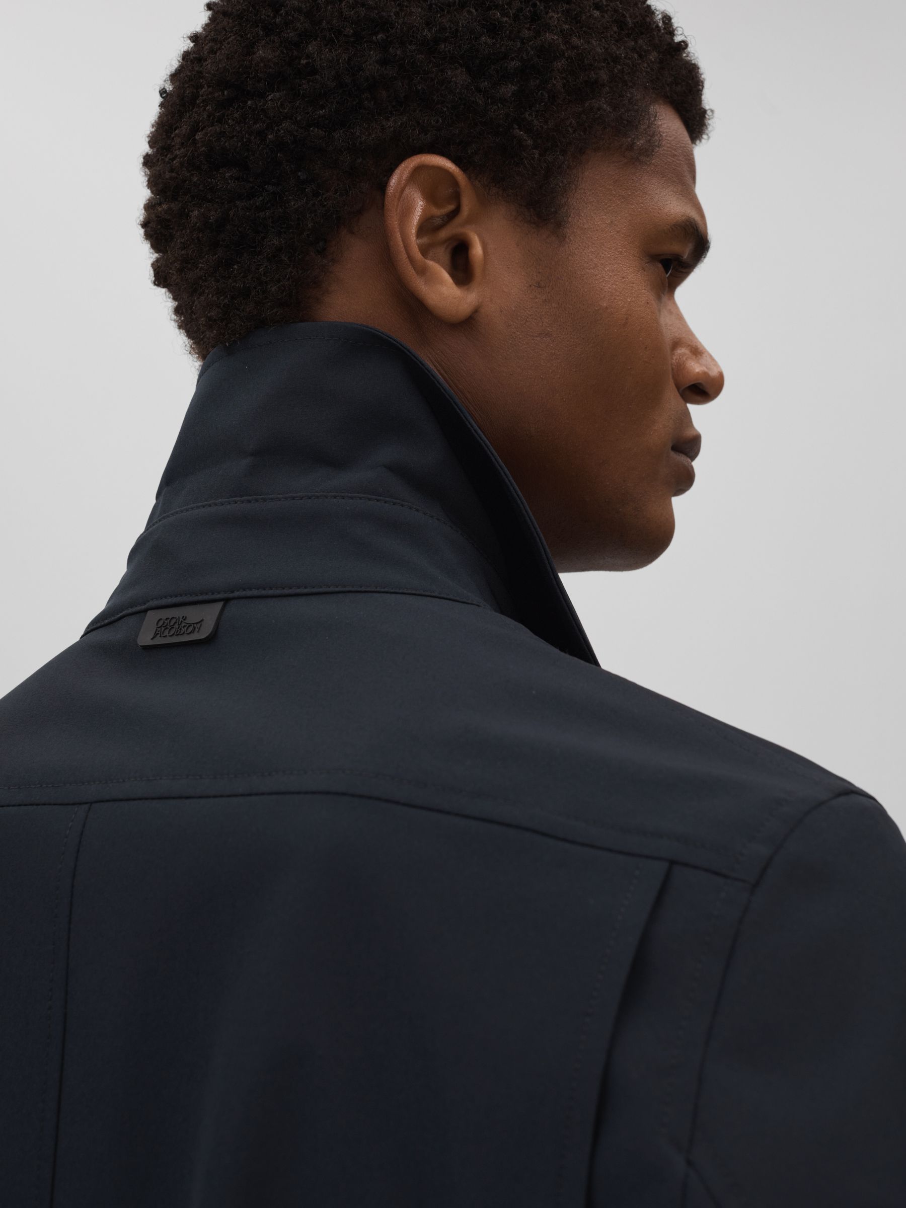 Oscar Jacobson Water-Repellent Single Breasted Car Coat in Navy - Image 4 of 6