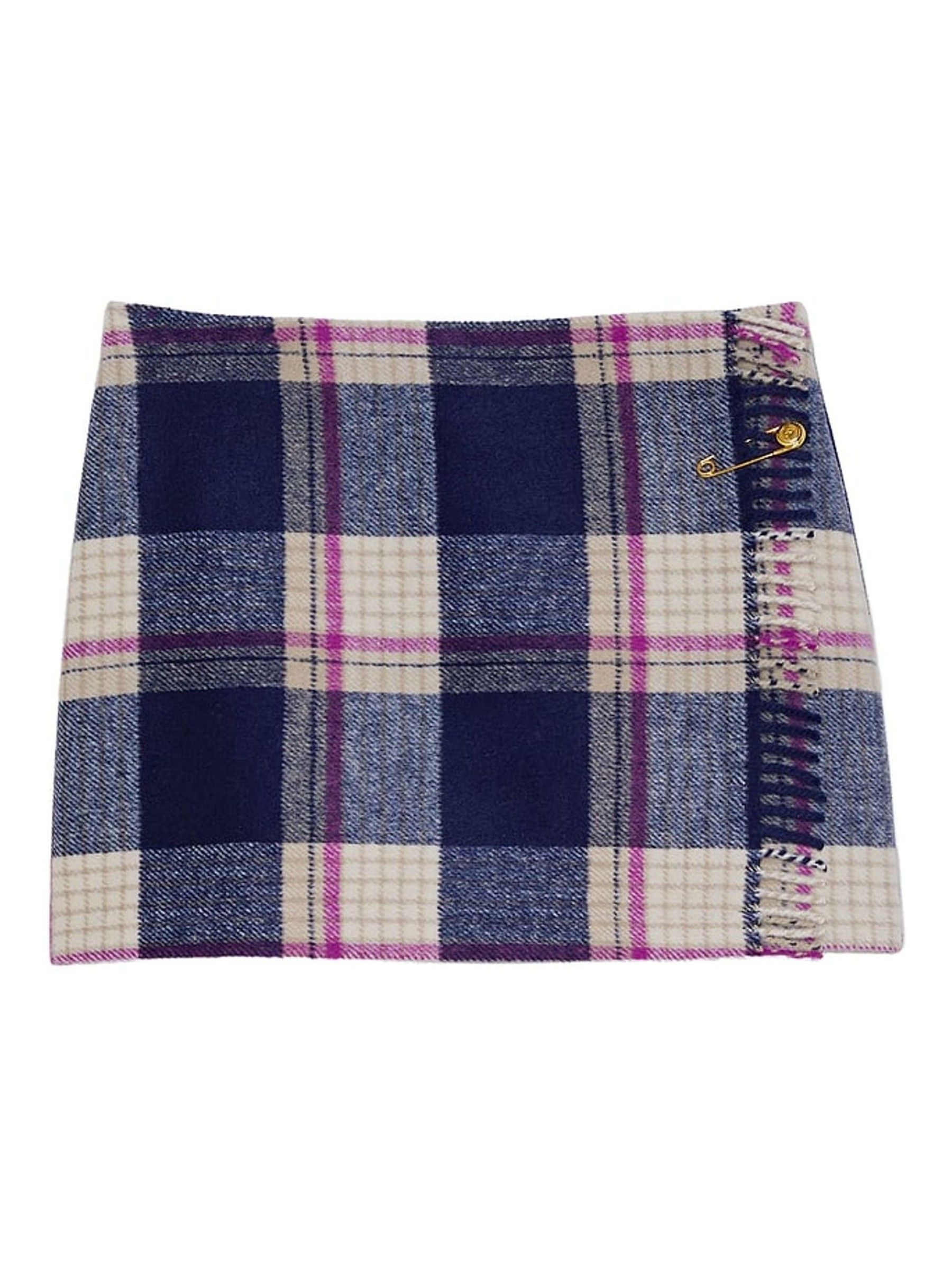 Midnight Navy Blue Tartan Fringe Mini Skirt - Image 3 of 3