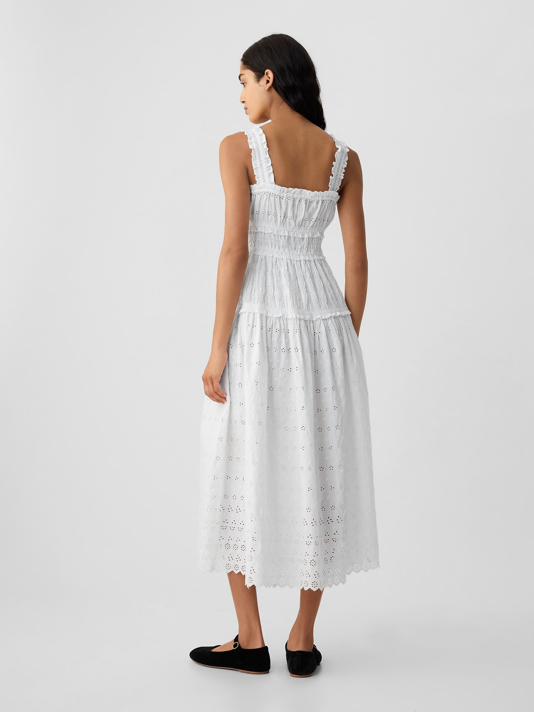 White DÔEN Eyelet Midi Dress - Image 2 of 5