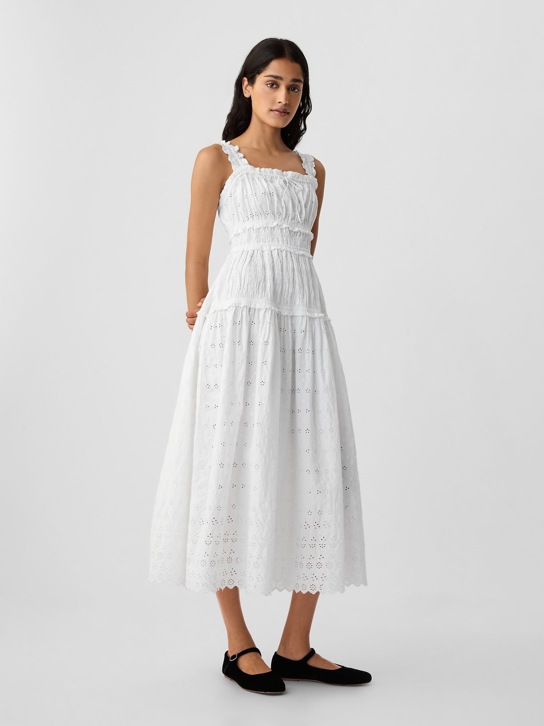 White DÔEN Eyelet Midi Dress - Image 3 of 5