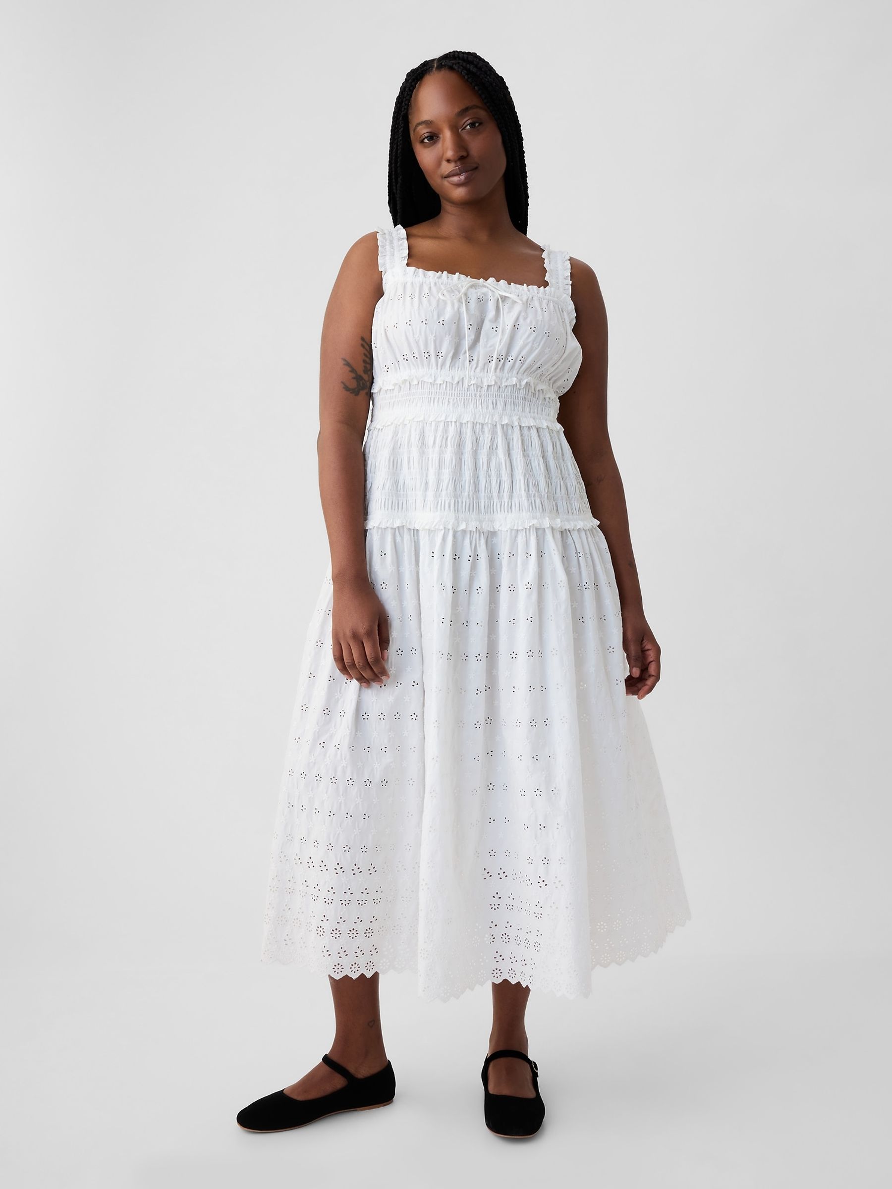 White DÔEN Eyelet Midi Dress - Image 5 of 5