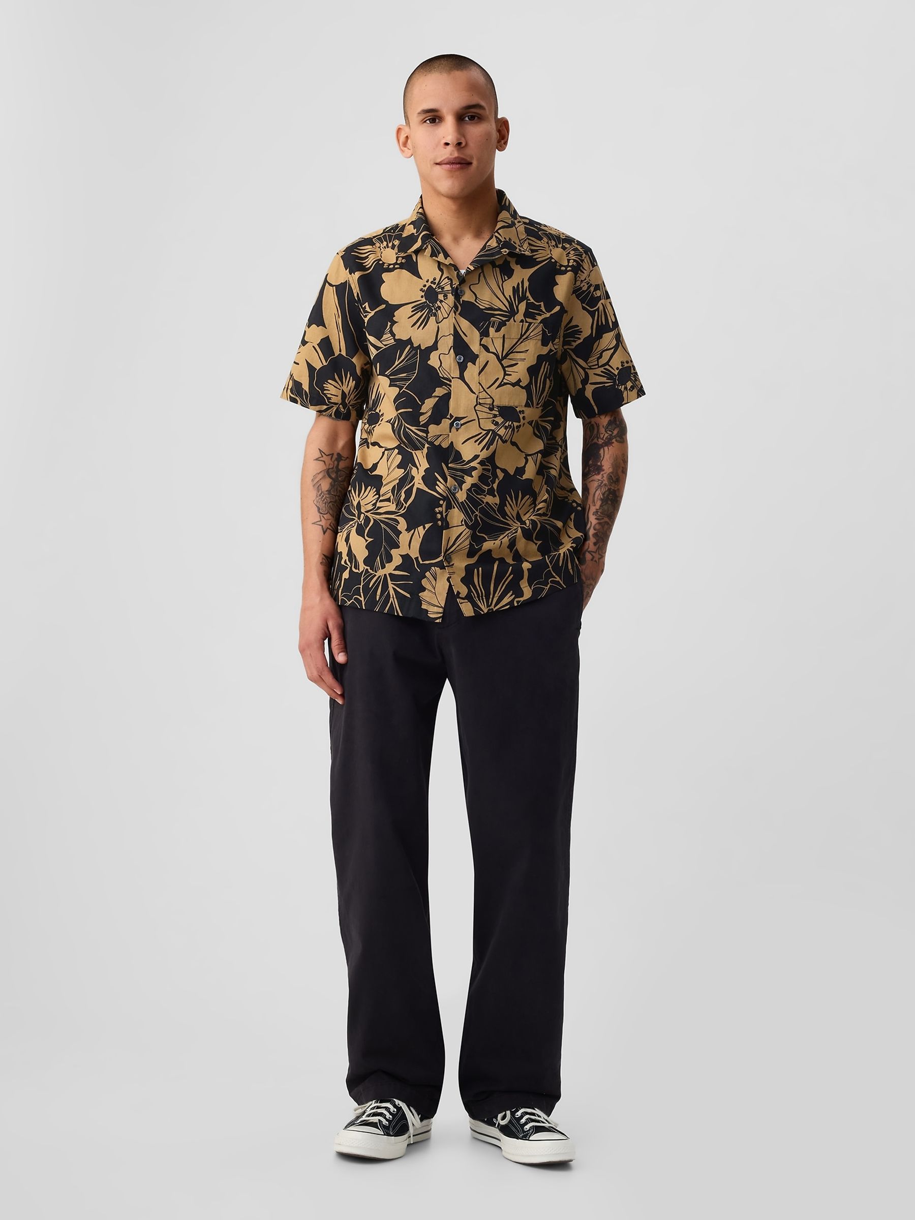 Black Linen-Cotton Short Sleeve Shirt - Image 3 of 5