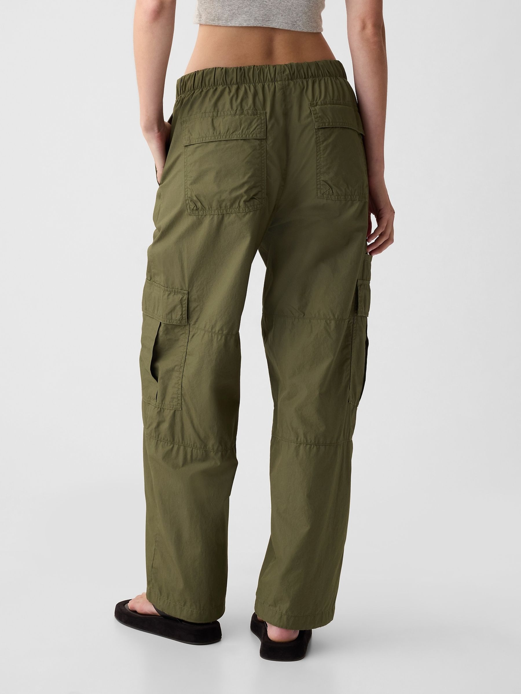 Green Cotton Mid Rise Cargo Parachute Trousers - Image 3 of 5