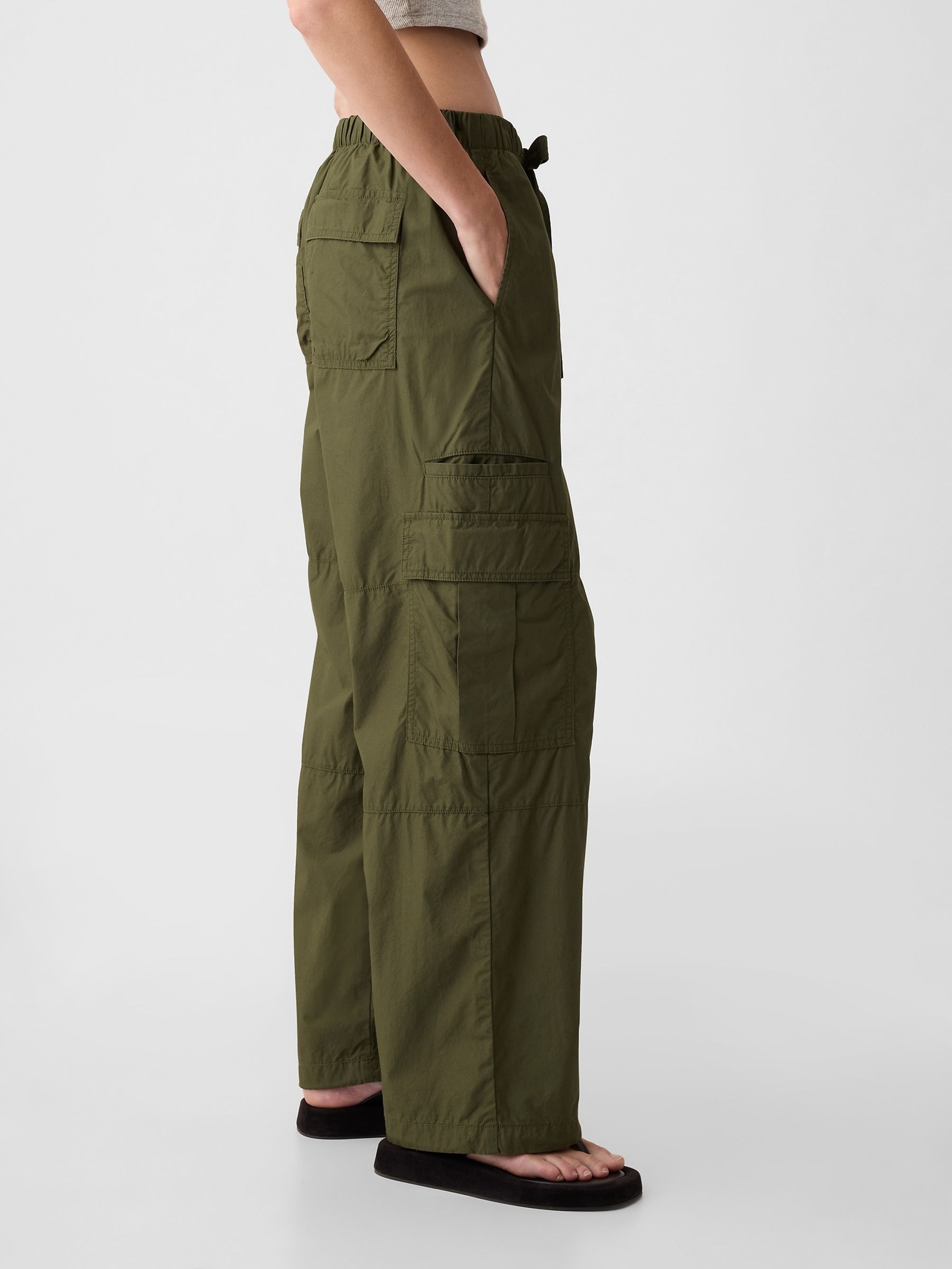 Green Cotton Mid Rise Cargo Parachute Trousers - Image 5 of 5