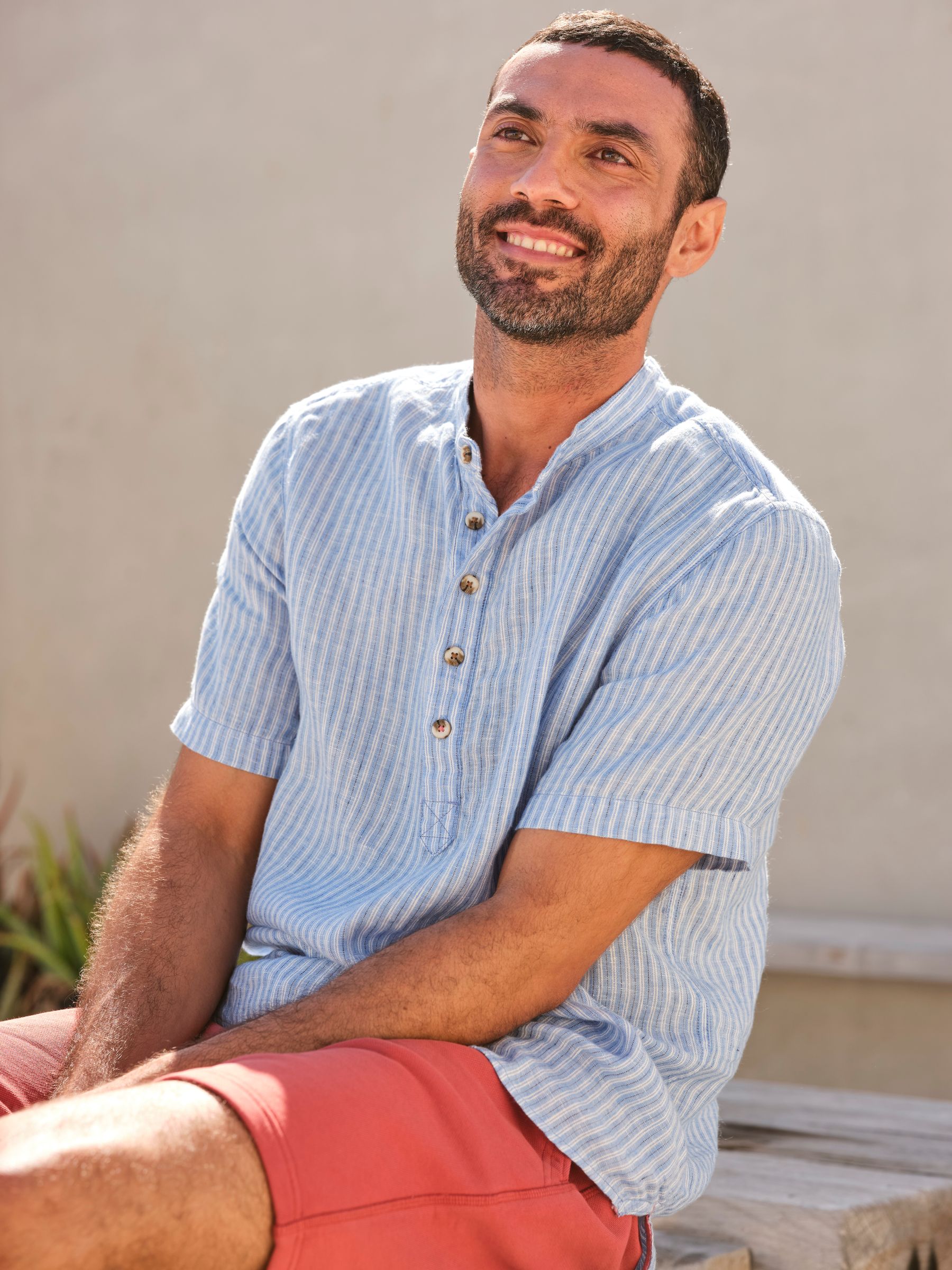 Blue Popover Stripe Linen Shirt - Image 1 of 5