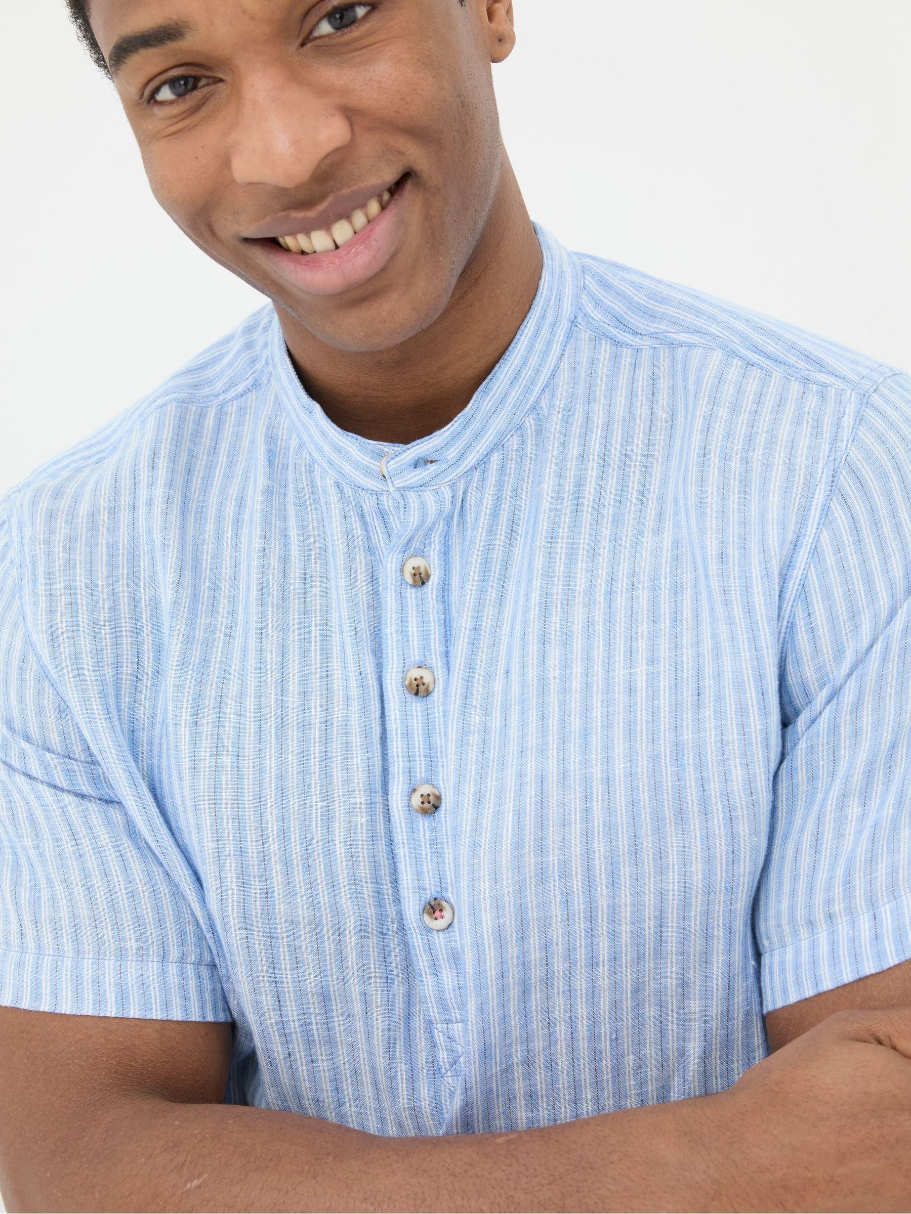 Blue Popover Stripe Linen Shirt - Image 4 of 5