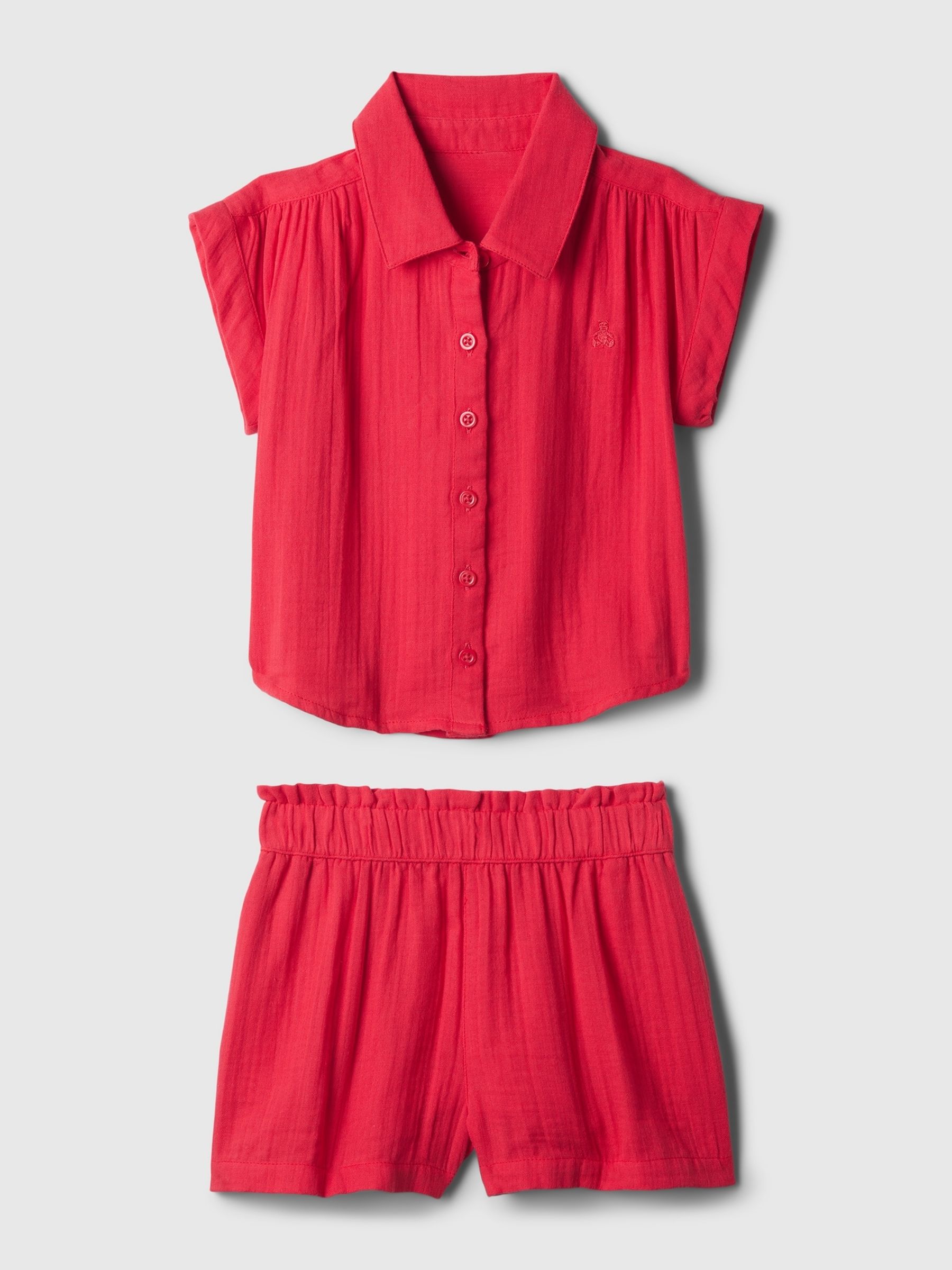 Red Crinkle Cotton Shirt and Shorts Baby Set (12mths-5yrs) - Image 1 of 2